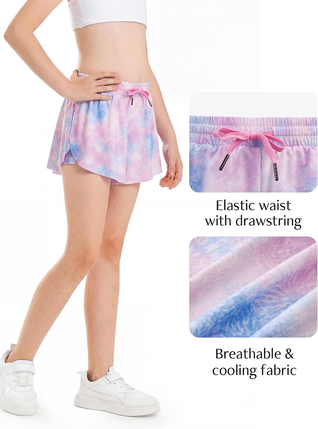 Stelle Girls Butterfly Shorts with Pockets Athletic Running Sports Skirt(Tie Dye Marshmallow)