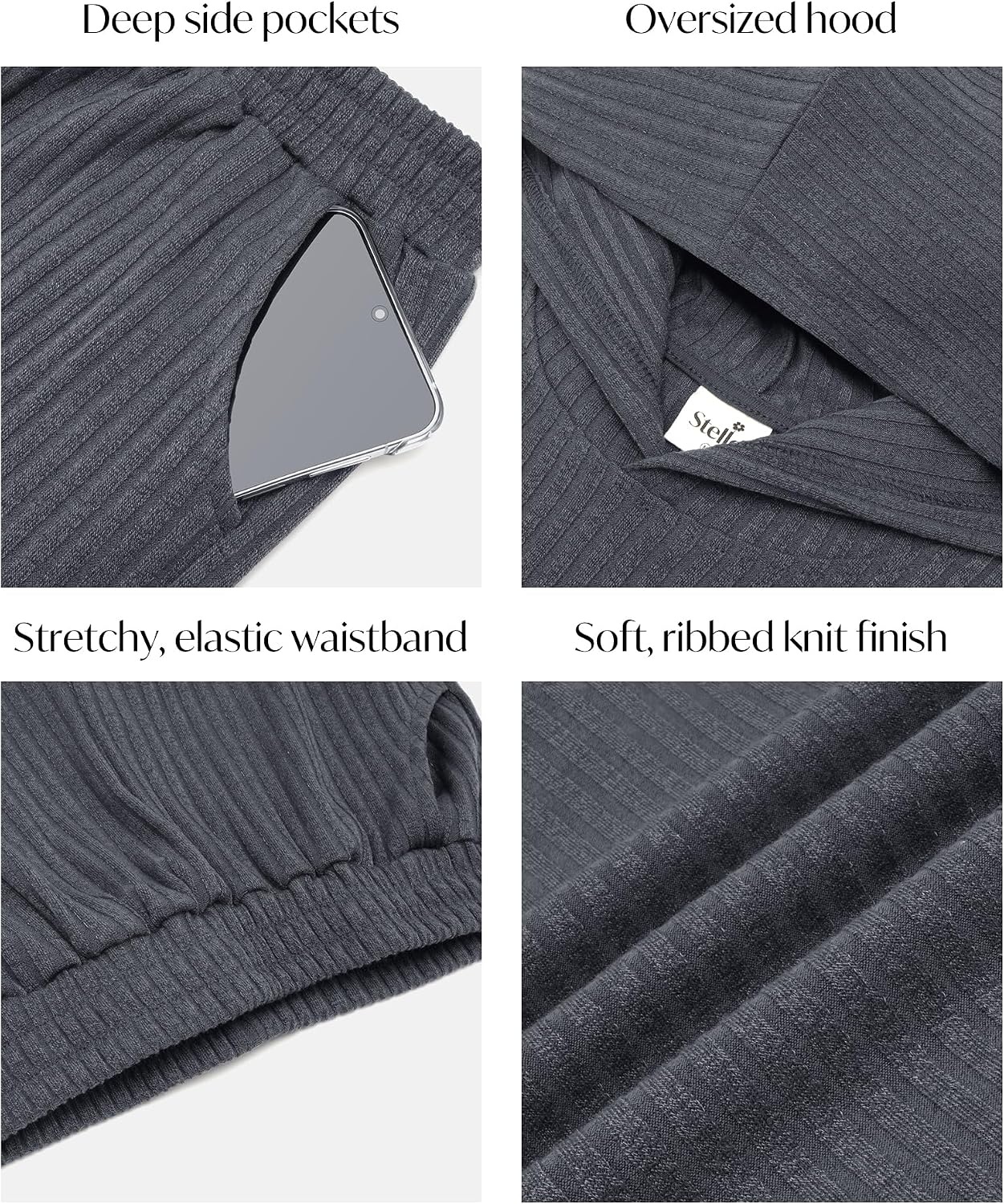 Stelle Girls Clothes 2 Piece Fall Outfits Lounge Set Long Sleeve Pullover Hoodie Wide Leg Sweatpants Teen Ribbed Tracksuit(Charcoal)
