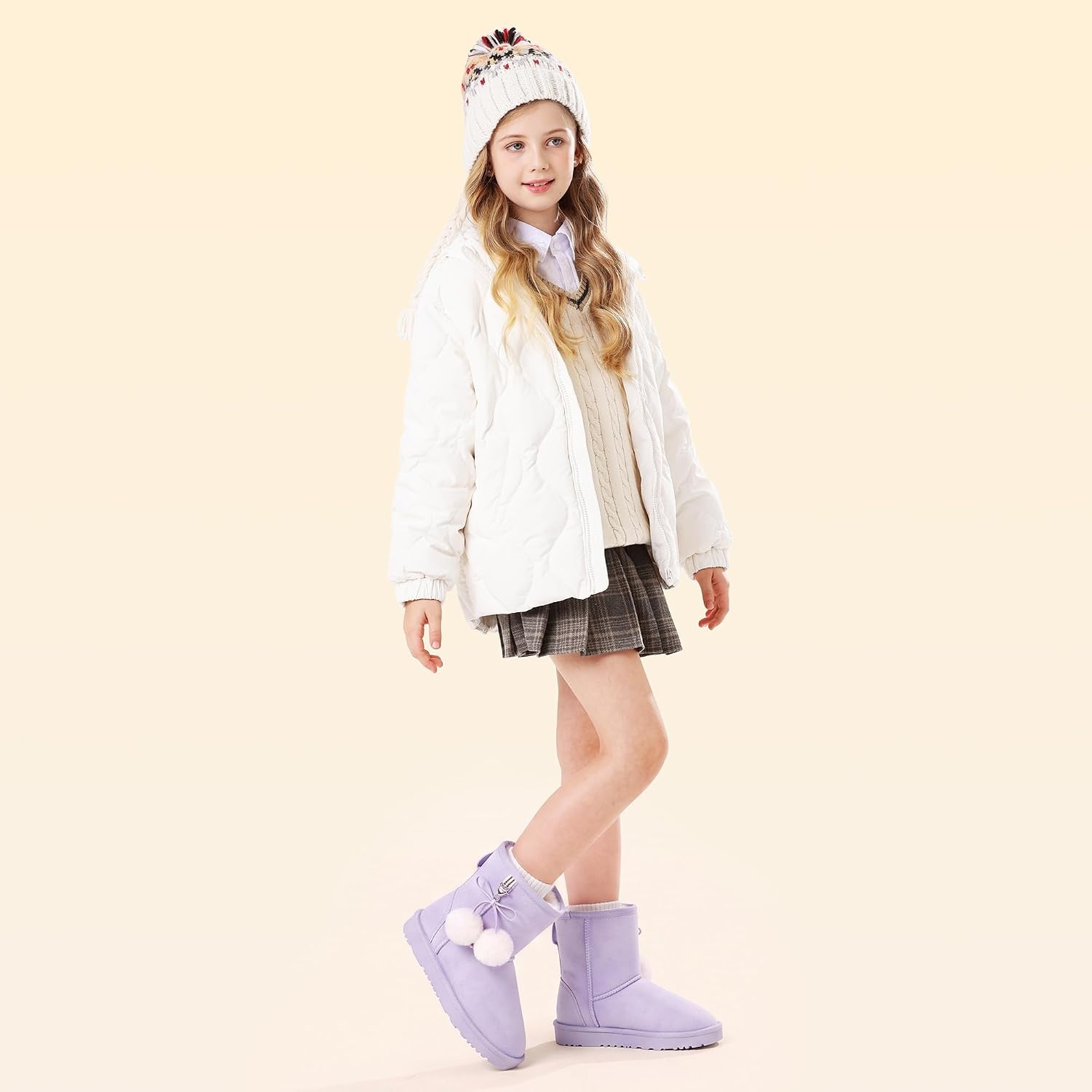 Stelle Kids Winter Boots Girls Boys Snow High Ankle Boots(Lavender)