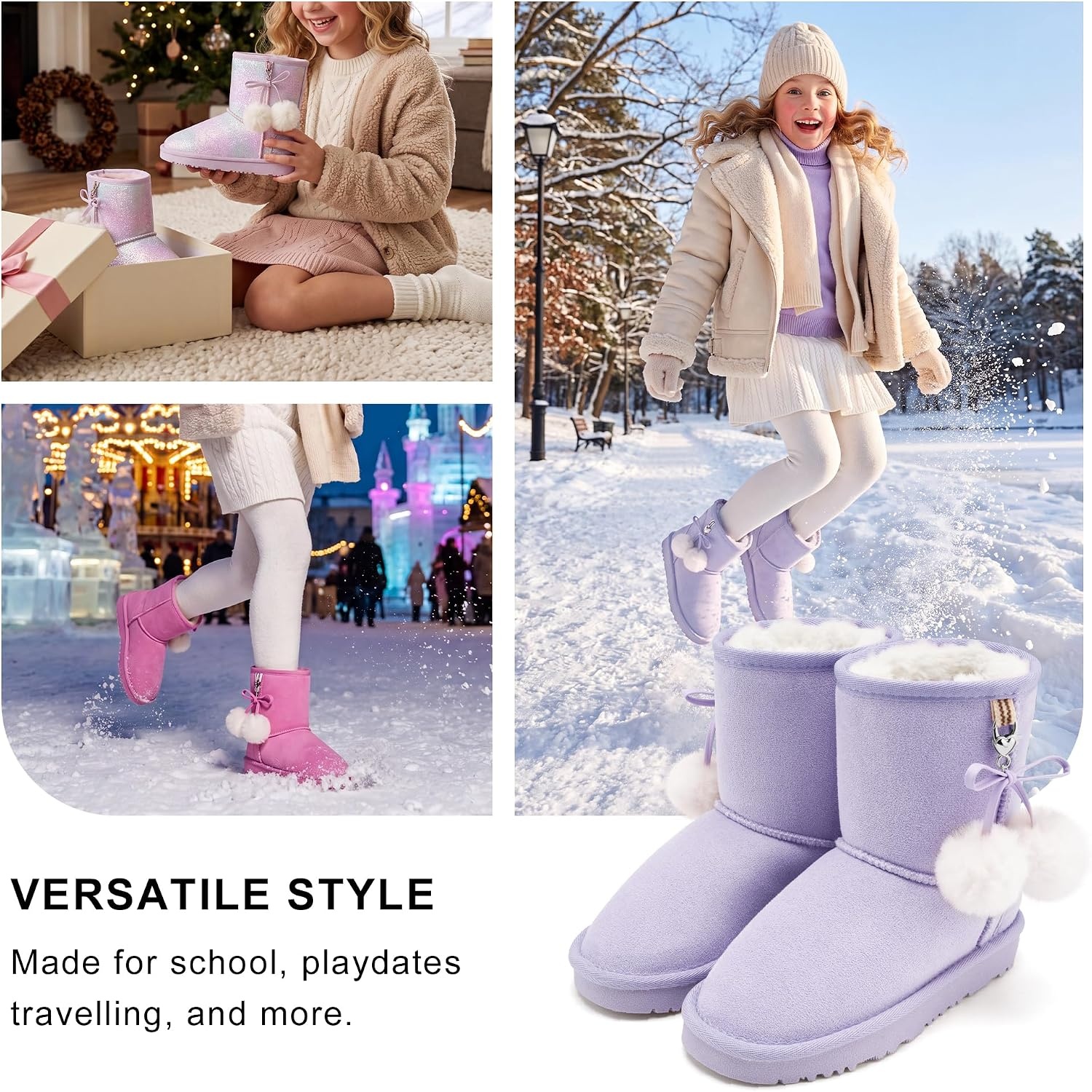 Stelle Kids Winter Boots Girls Boys Snow High Ankle Boots(Lavender)