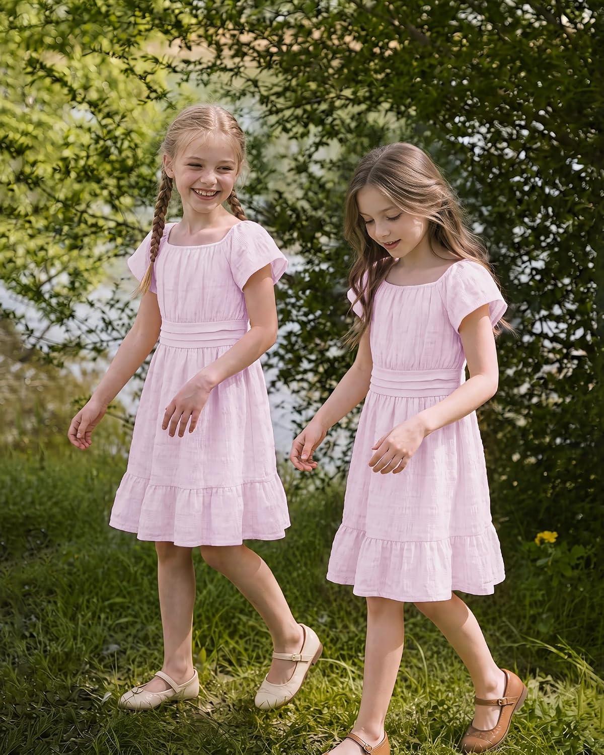 Stelle Girls Summer Casual Smocked Dress 5-15 Years(Lilac)