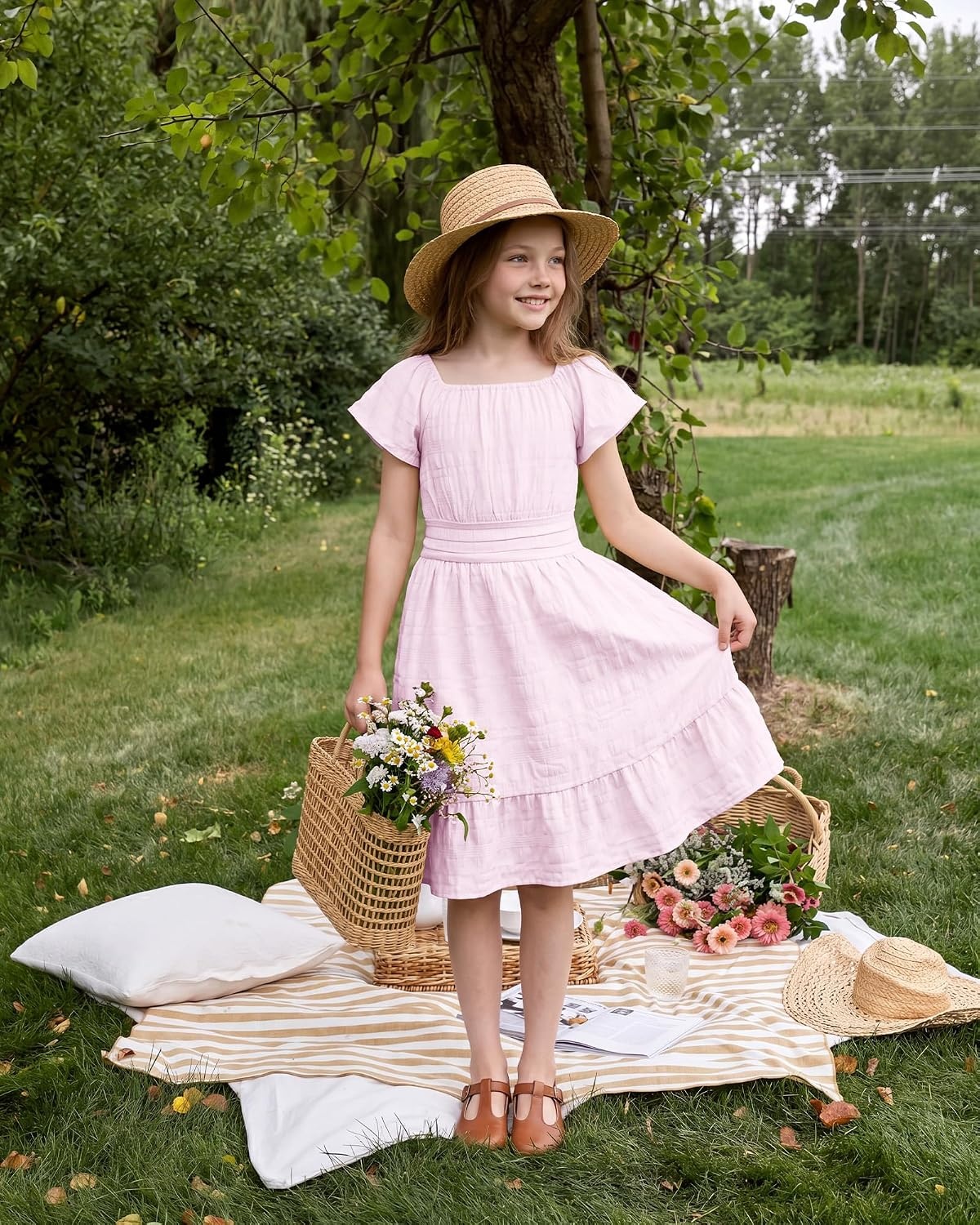 Stelle Girls Summer Casual Smocked Dress 5-15 Years(Lilac)