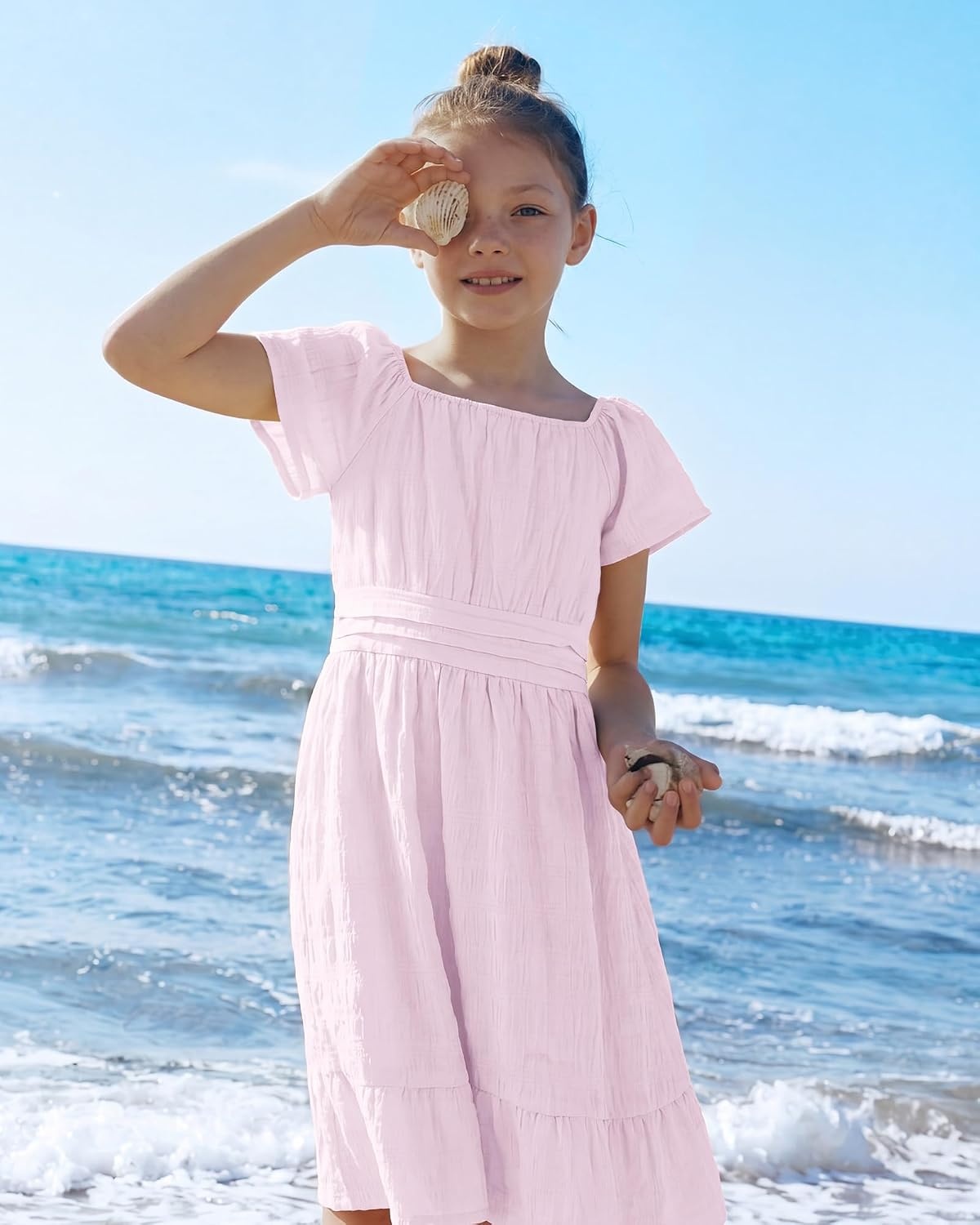 Stelle Girls Summer Casual Smocked Dress 5-15 Years(Lilac)