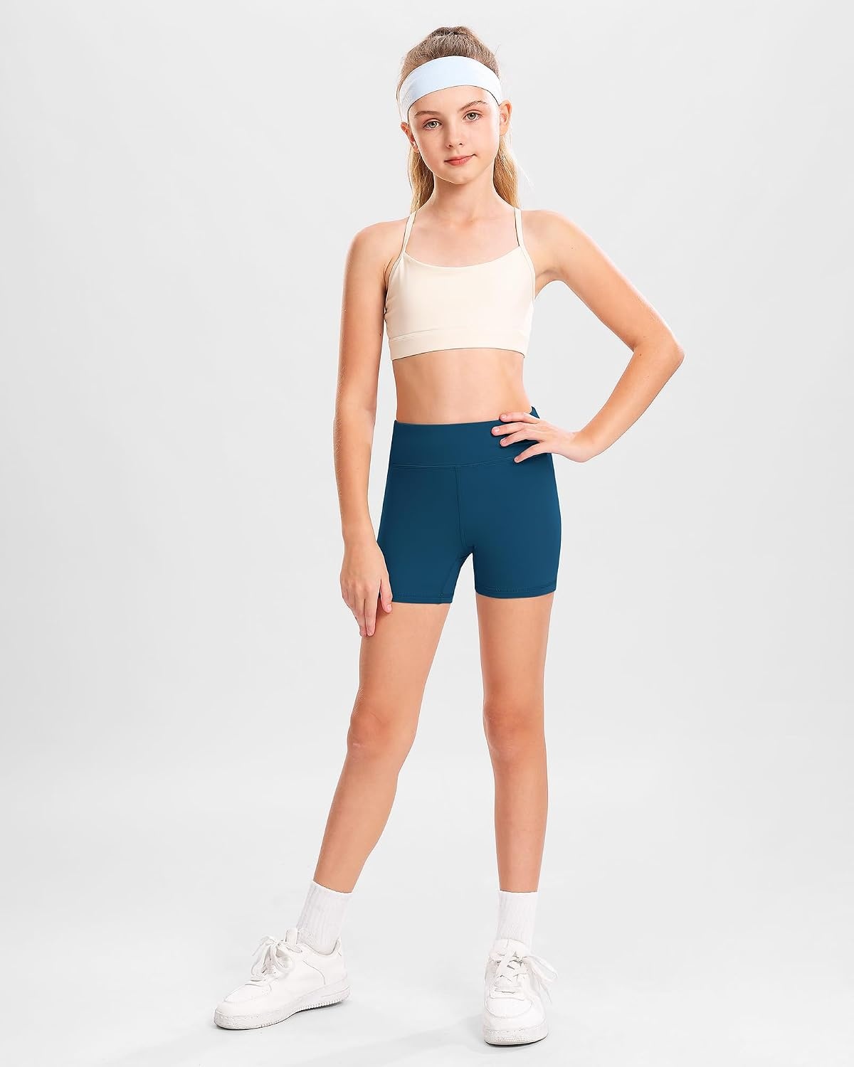 Stelle Girls 3″/4″/8″ Bike Volleyball Shorts with Pockets Athletic Dance | Soft 4-Way Stretch Fabric,Wide Waistband,Side Pockets,Breathable Compression Fit,Perfect for Volleyball,Dance,Yoga,Gymnastics(Oceanic)