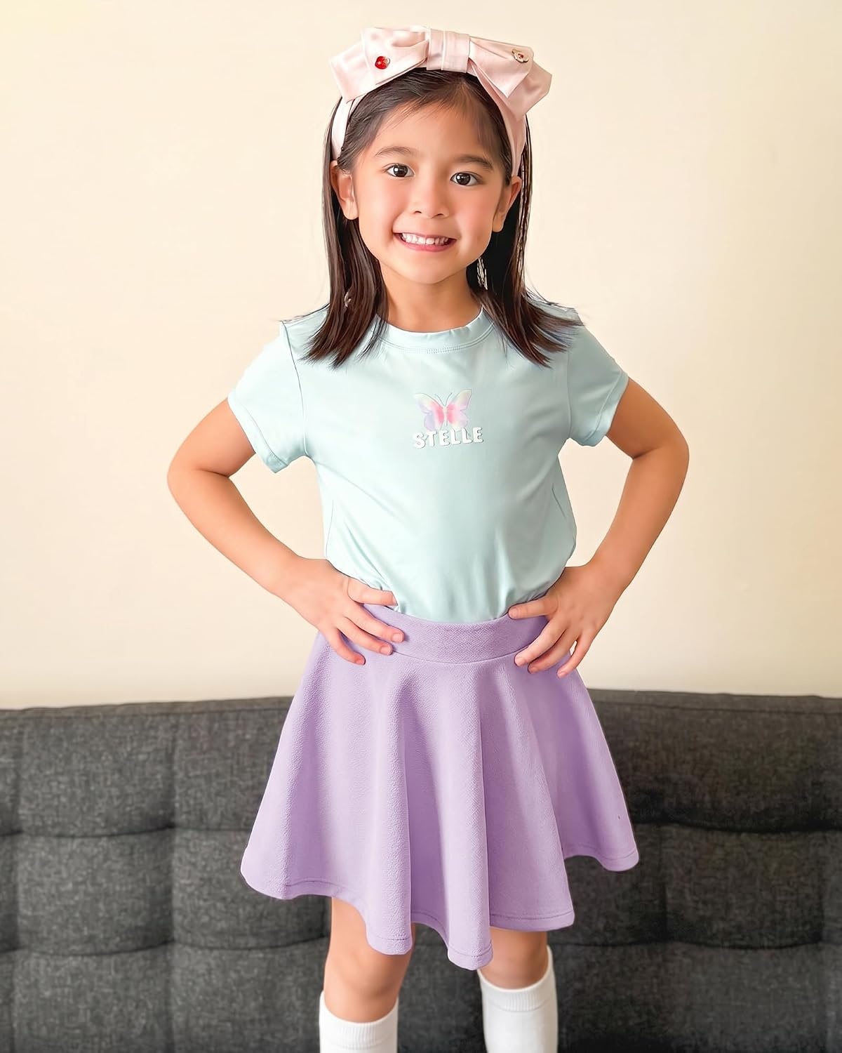 Stelle Girls Pleated Skater Uniform Skirts with Built in Shorts for School | Elastic waistband, Soft stretch fabric, Comfortable fit, Tennis, Golf, Casual wear, Active movement(Lilac)