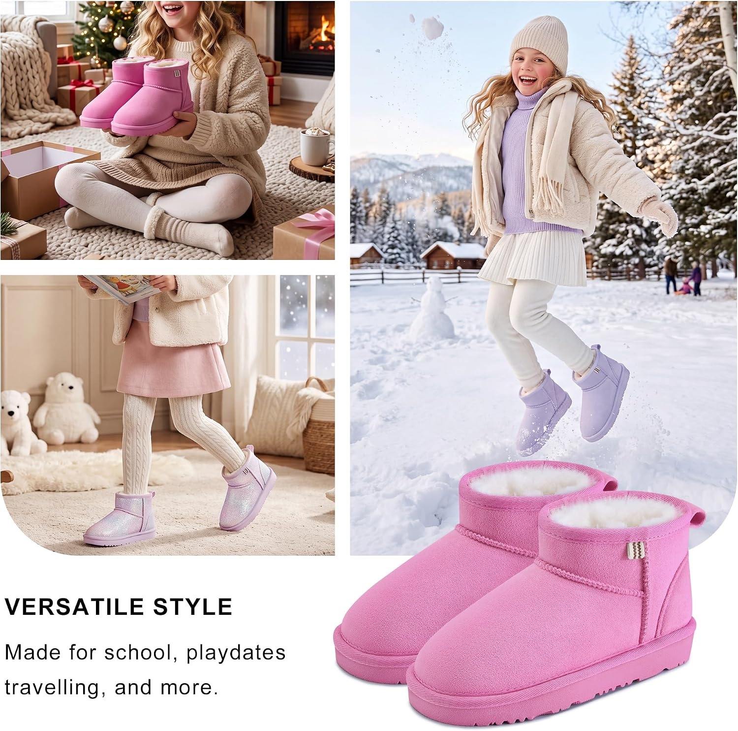 Stelle Kids Snow Boots Girls Boys Winter Ankle Boots(Taffy Pink)