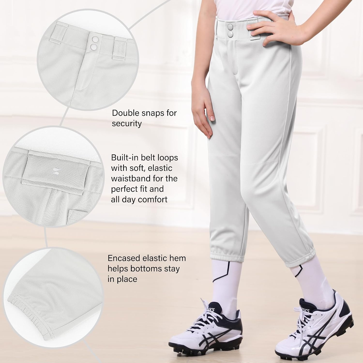 Stelle Softball Pants for Girls Youth with Pockets for Kids Fastpitch(Light Grey)