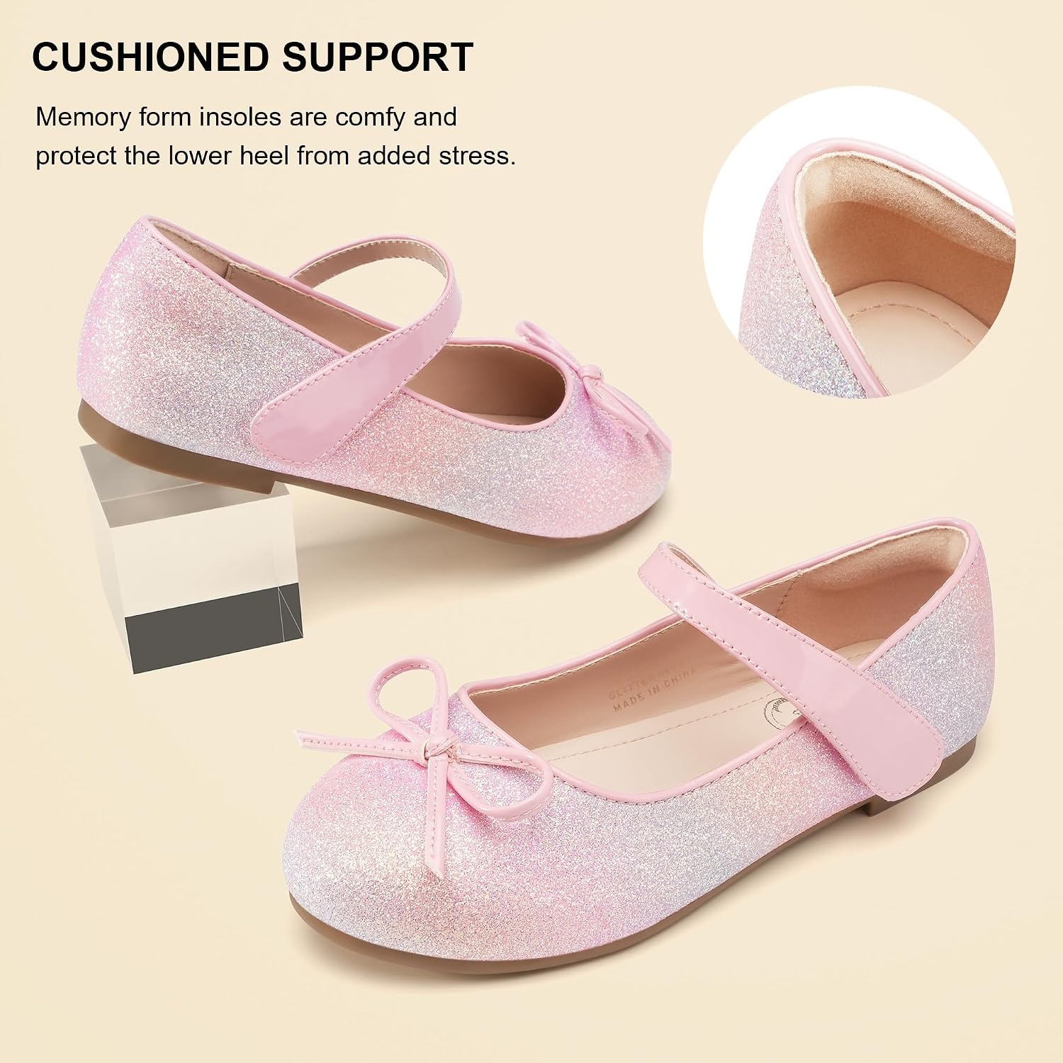 Stelle Girls Dress Shoes Mary Jane Flats for School Party Flower Girl(Pink Ombre)