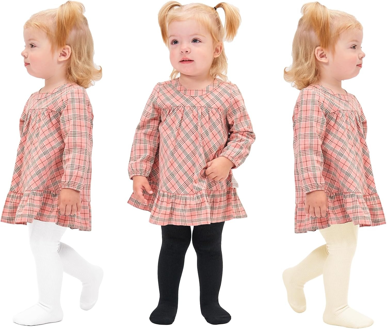Stelle Toddler Girls Tights Baby Cable Knit Stockings Thick Cotton Legging(Black+white+ivory)