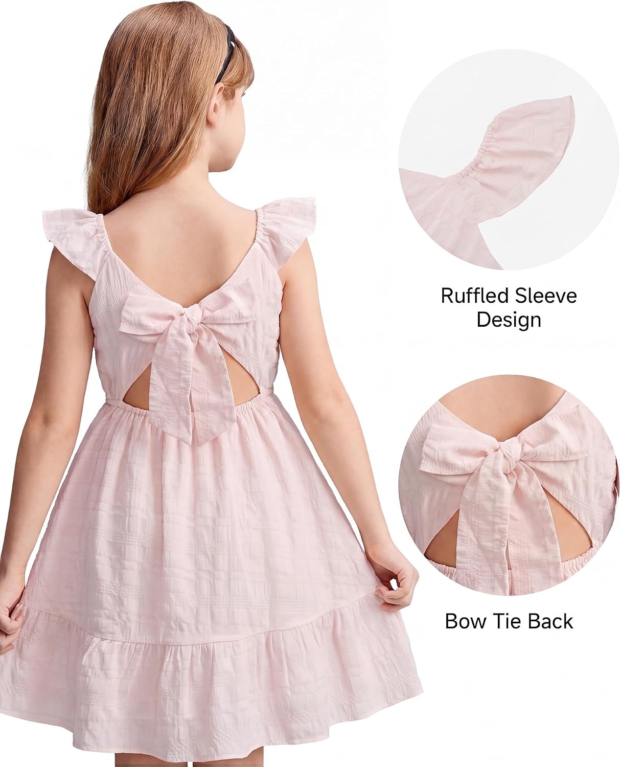 Stelle Girls Square Neck Flutter Sleeve Tie Back Dress 5-15 Y(Light Pink)