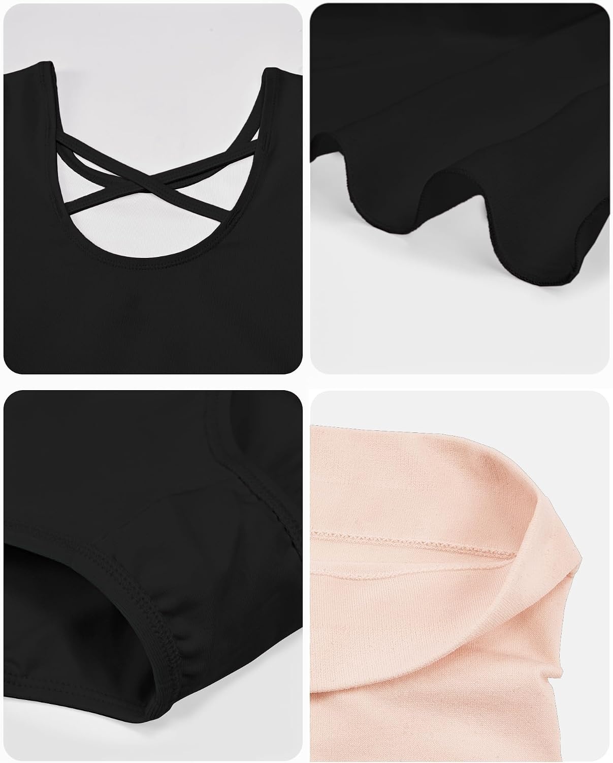 Stelle Girls Criss-Cross Back Leotards Skirt with Tights for Ballet/Dance | Short sleeve leotards, Crew neck, Soft, Breathable, Dress outfits, High elasticity & durable, Ballet pink footed tights(Black)