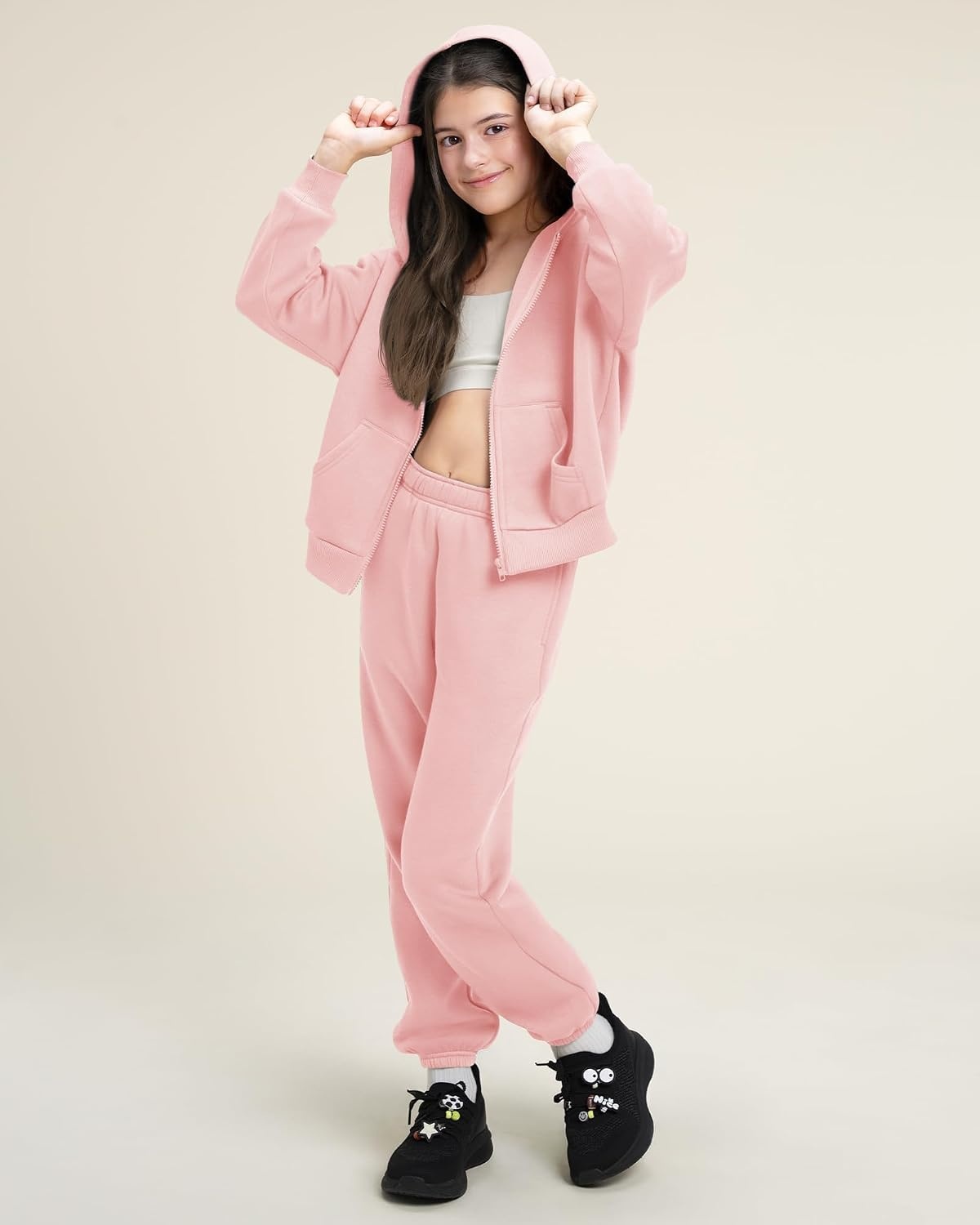 Stelle Girls 2 Piece Sweatsuit Zip Up Hoodies Joggers Tracksuit Sets 5-15Y(Pink)