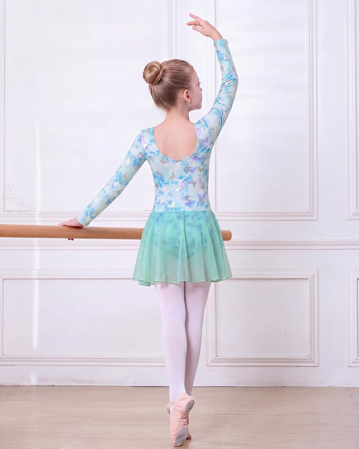 Stelle Long Sleeve Ballet Leotards for Girls Toddler Ballerina Dance Dress(Butterfly Mist)
