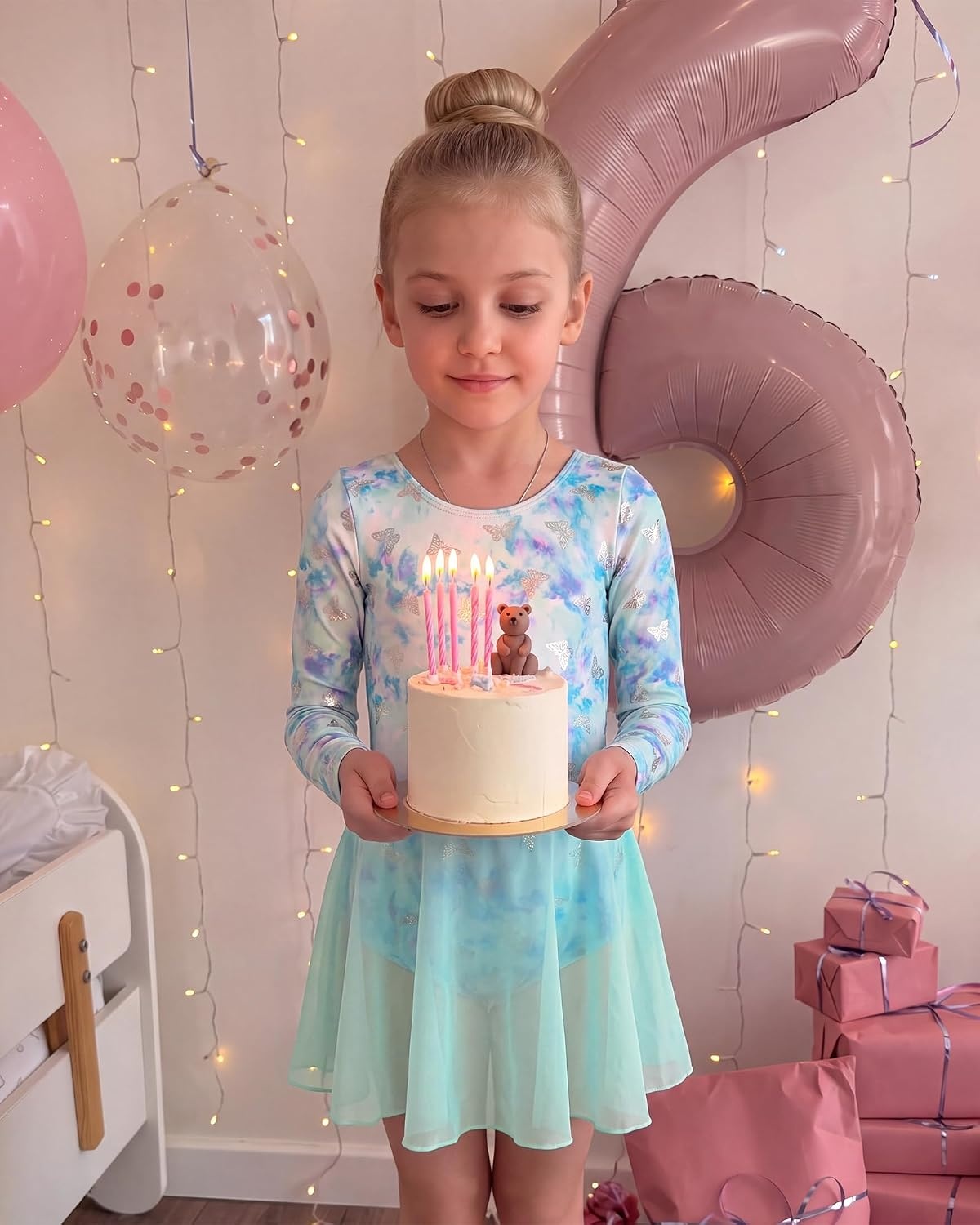 Stelle Long Sleeve Ballet Leotards for Girls Toddler Ballerina Dance Dress(Butterfly Mist)