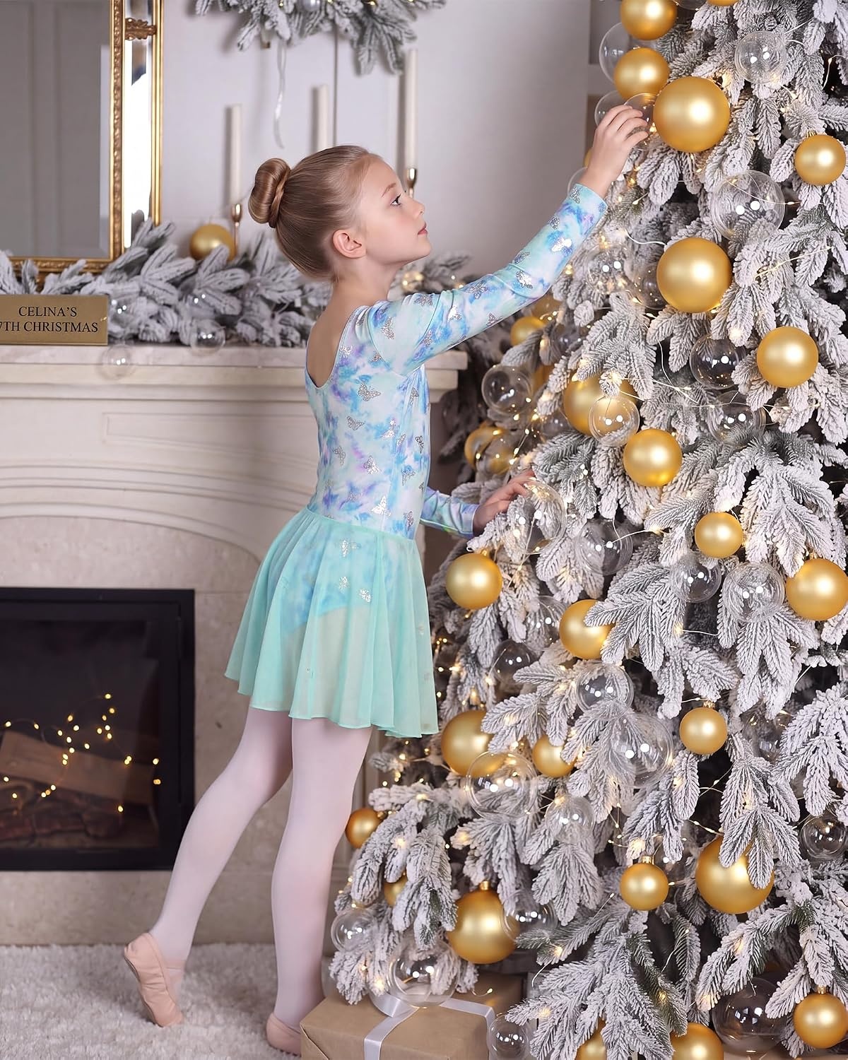 Stelle Long Sleeve Ballet Leotards for Girls Toddler Ballerina Dance Dress(Butterfly Mist)