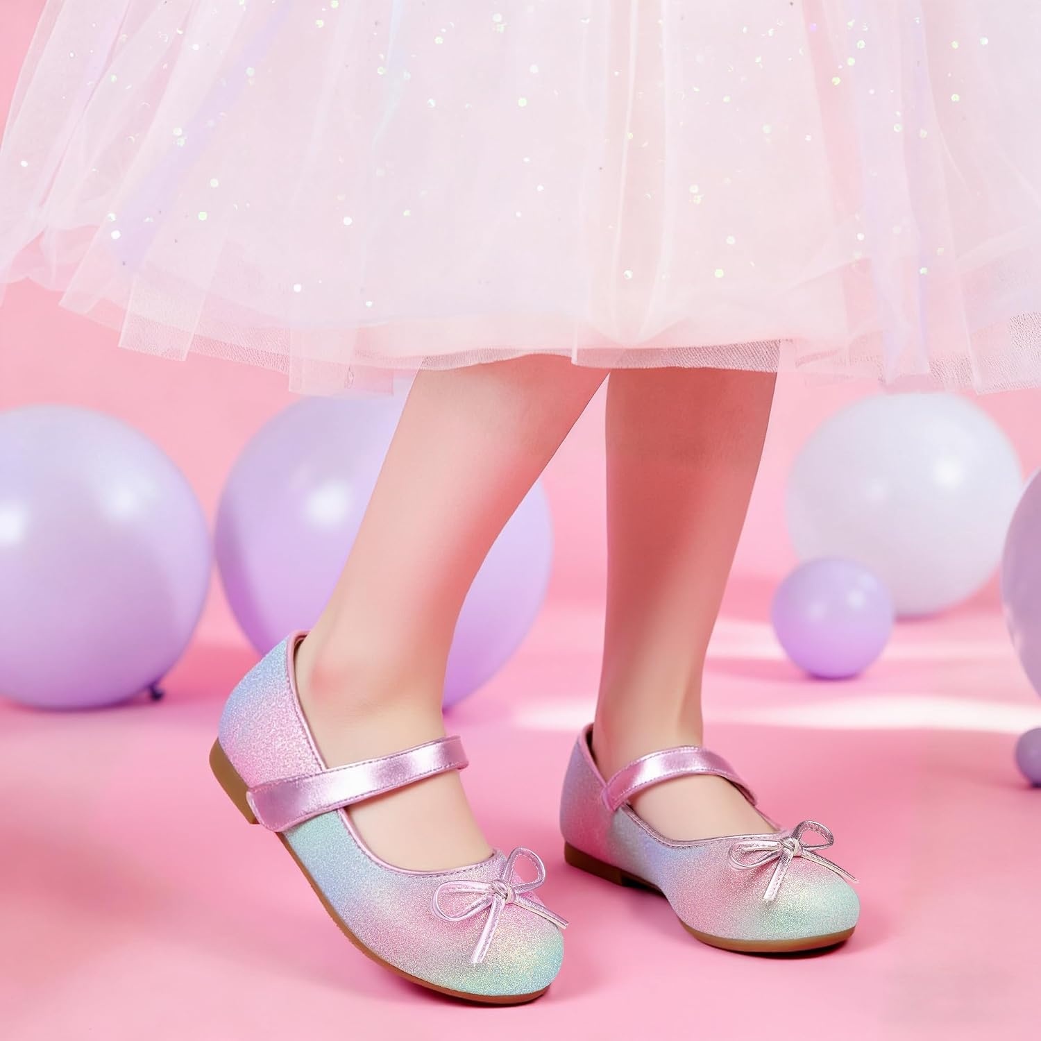 Stelle Girls Dress Shoes Mary Jane Flats for School Party Flower Girl(Unicorn Dust)