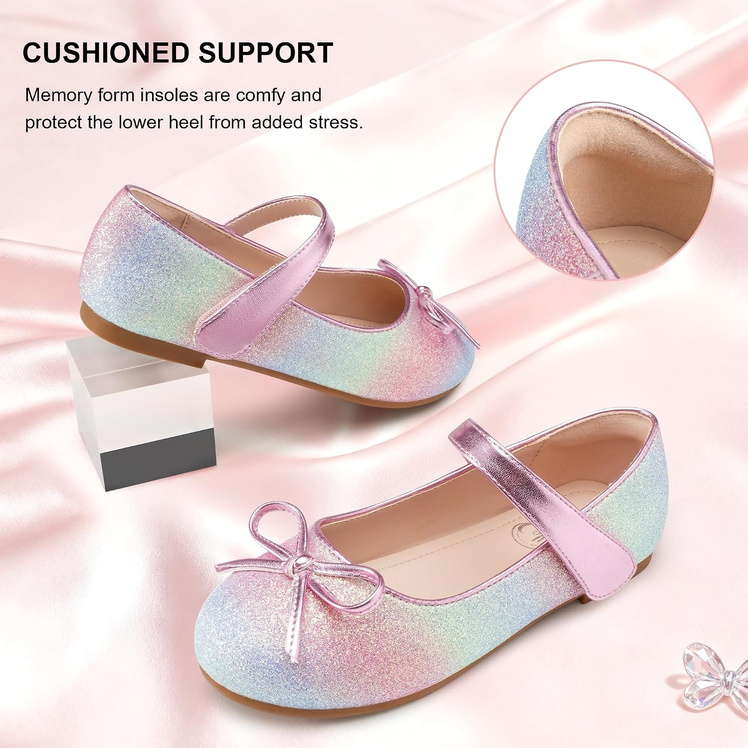 Stelle Girls Dress Shoes Mary Jane Flats for School Party Flower Girl(Unicorn Dust)