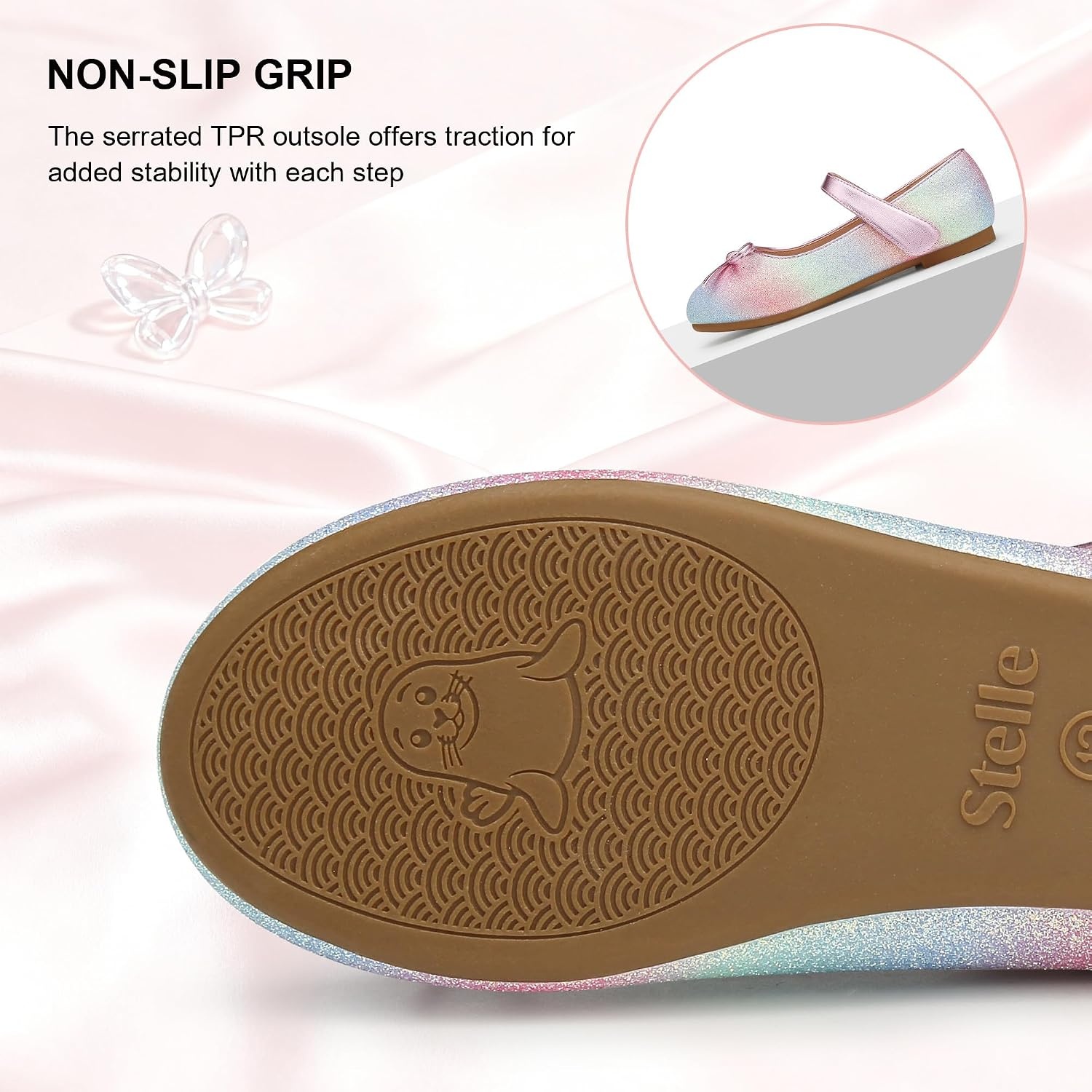 Stelle Girls Dress Shoes Mary Jane Flats for School Party Flower Girl(Unicorn Dust)