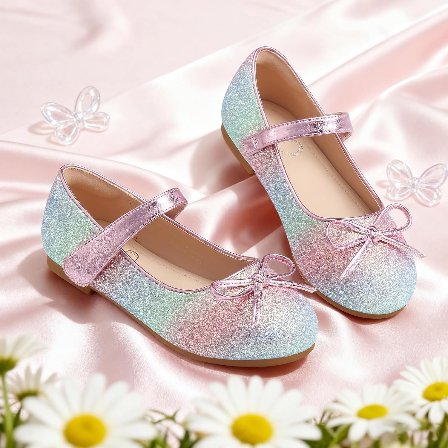 Stelle Girls Dress Shoes Mary Jane Flats for School Party Flower Girl(Unicorn Dust)