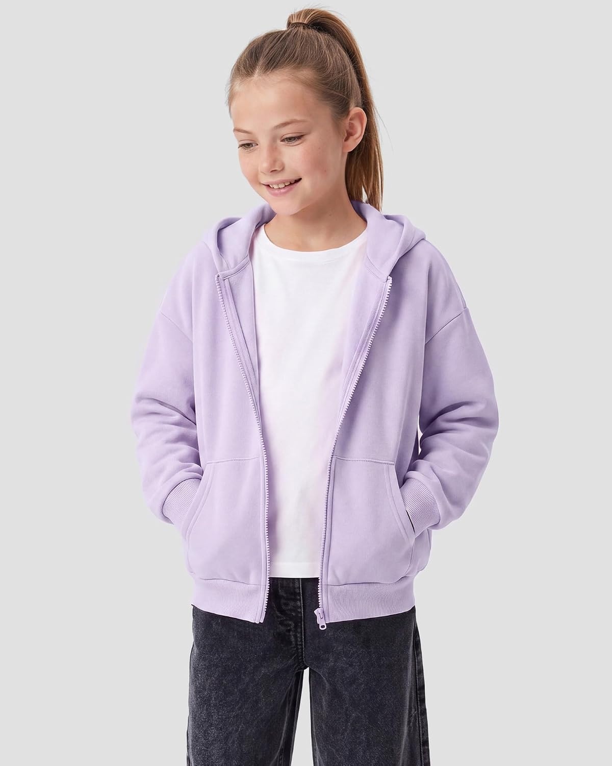 Stelle Girls Zip Up Hoodie Kids Casual Fleece Sweatshirt with Pocket(Lavender)