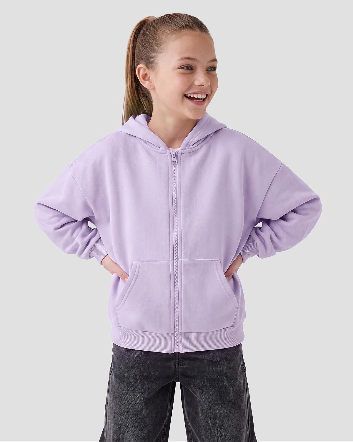 Stelle Girls Zip Up Hoodie Kids Casual Fleece Sweatshirt with Pocket(Lavender)