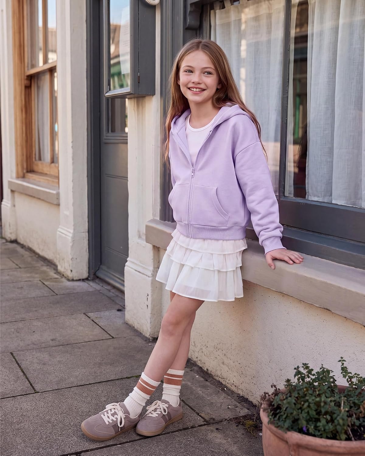 Stelle Girls Zip Up Hoodie Kids Casual Fleece Sweatshirt with Pocket(Lavender)
