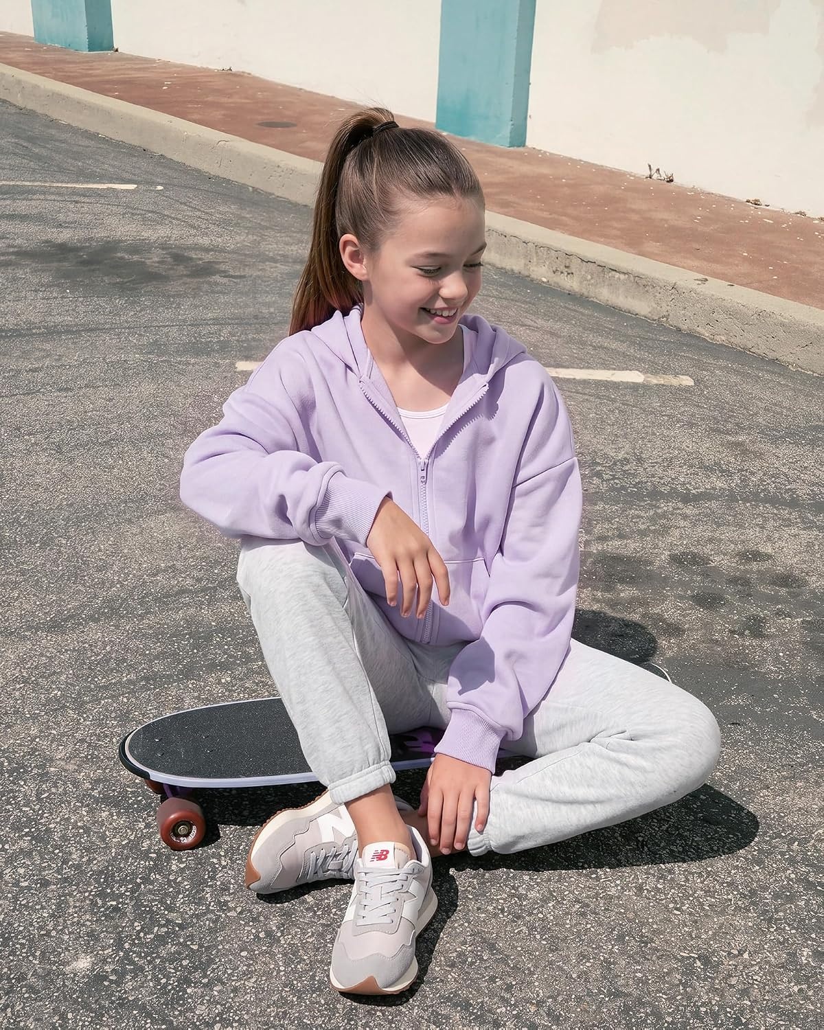 Stelle Girls Zip Up Hoodie Kids Casual Fleece Sweatshirt with Pocket(Lavender)