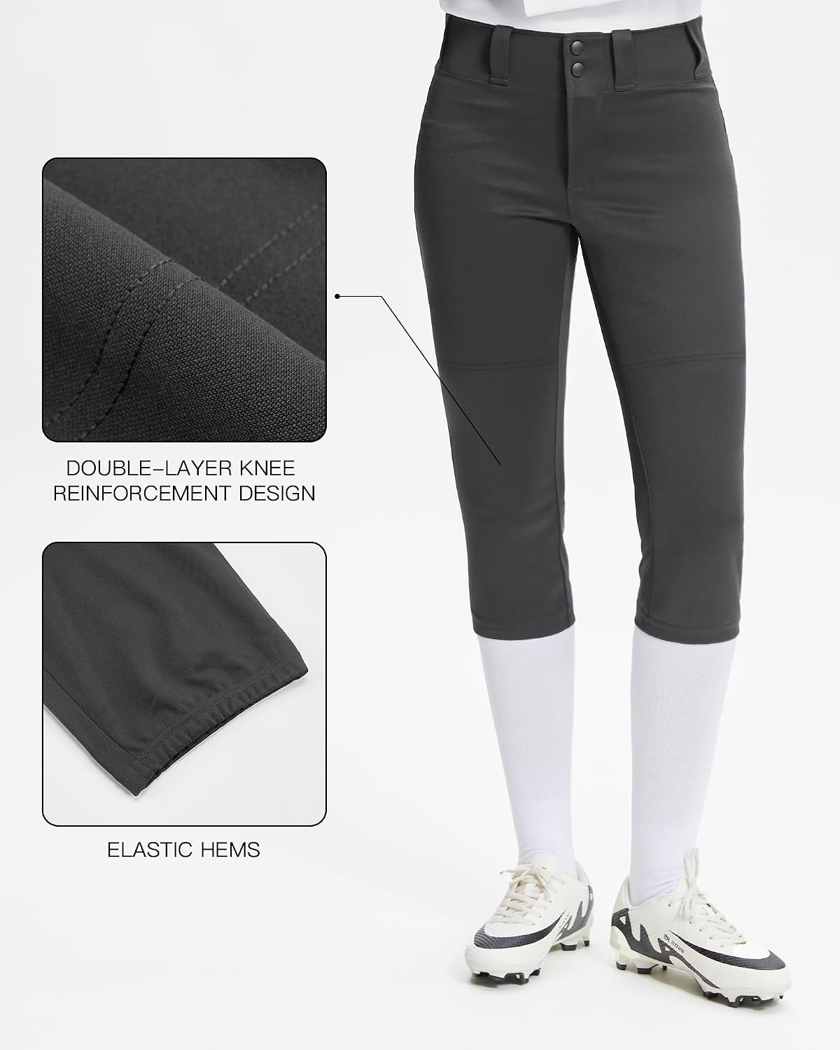Stelle Womens Softball Pants Knee-High Knickers with Pocket Fastpitch Adult(Charcoal)