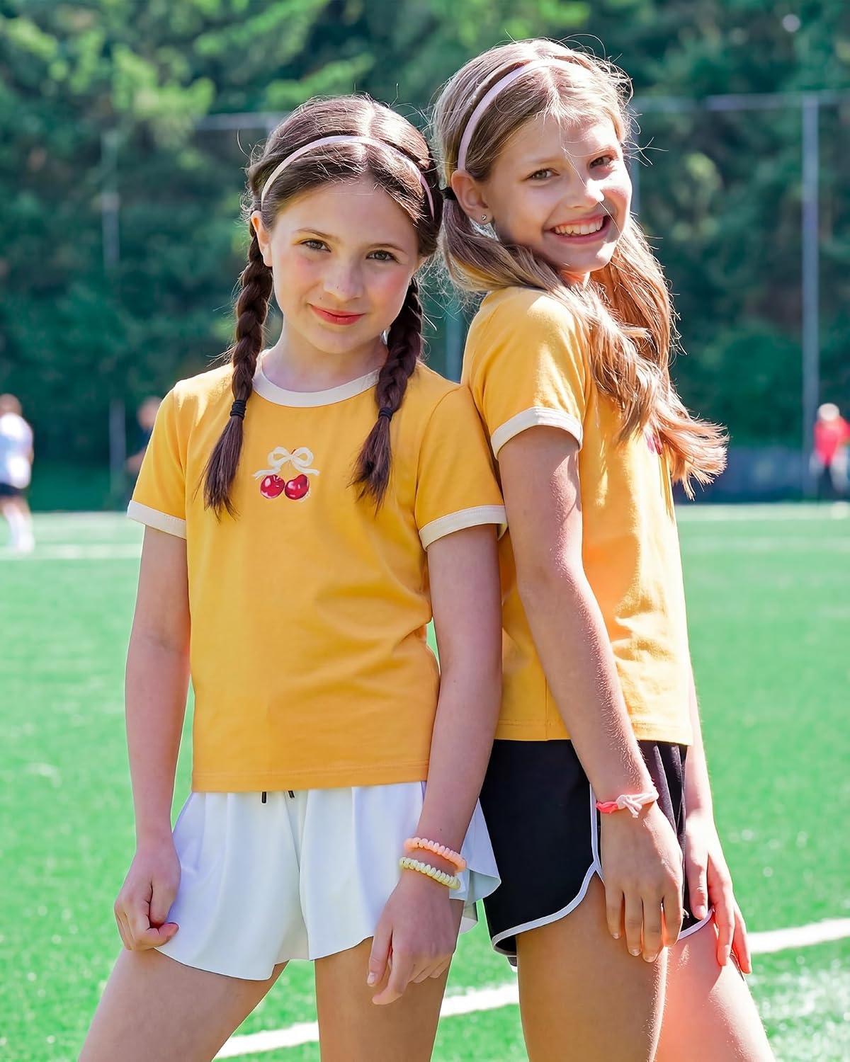 Stelle Girls Graphic Tees Short Sleeve Girls Shirts Cute Tops Crew Neck Casual Basic Summer T-Shirt for Kids Teen 4-15 Years(Cherry|yellow)