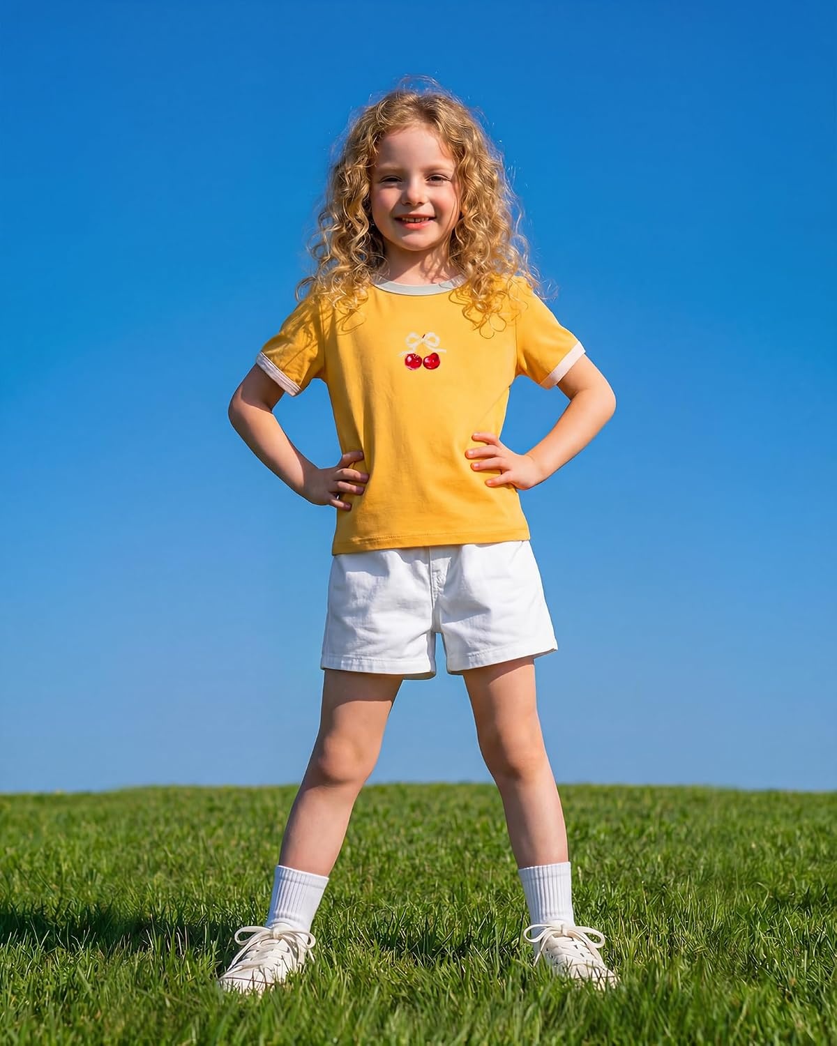 Stelle Girls Graphic Tees Short Sleeve Girls Shirts Cute Tops Crew Neck Casual Basic Summer T-Shirt for Kids Teen 4-15 Years(Cherry|yellow)