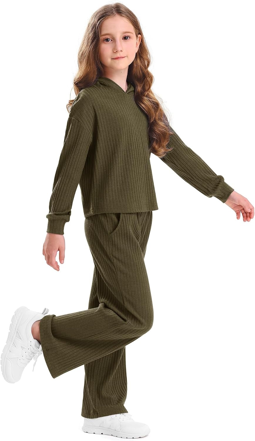 Stelle Girls 2 Piece Fall Outfits Lounge Set 5-15 Y(Olive Green)