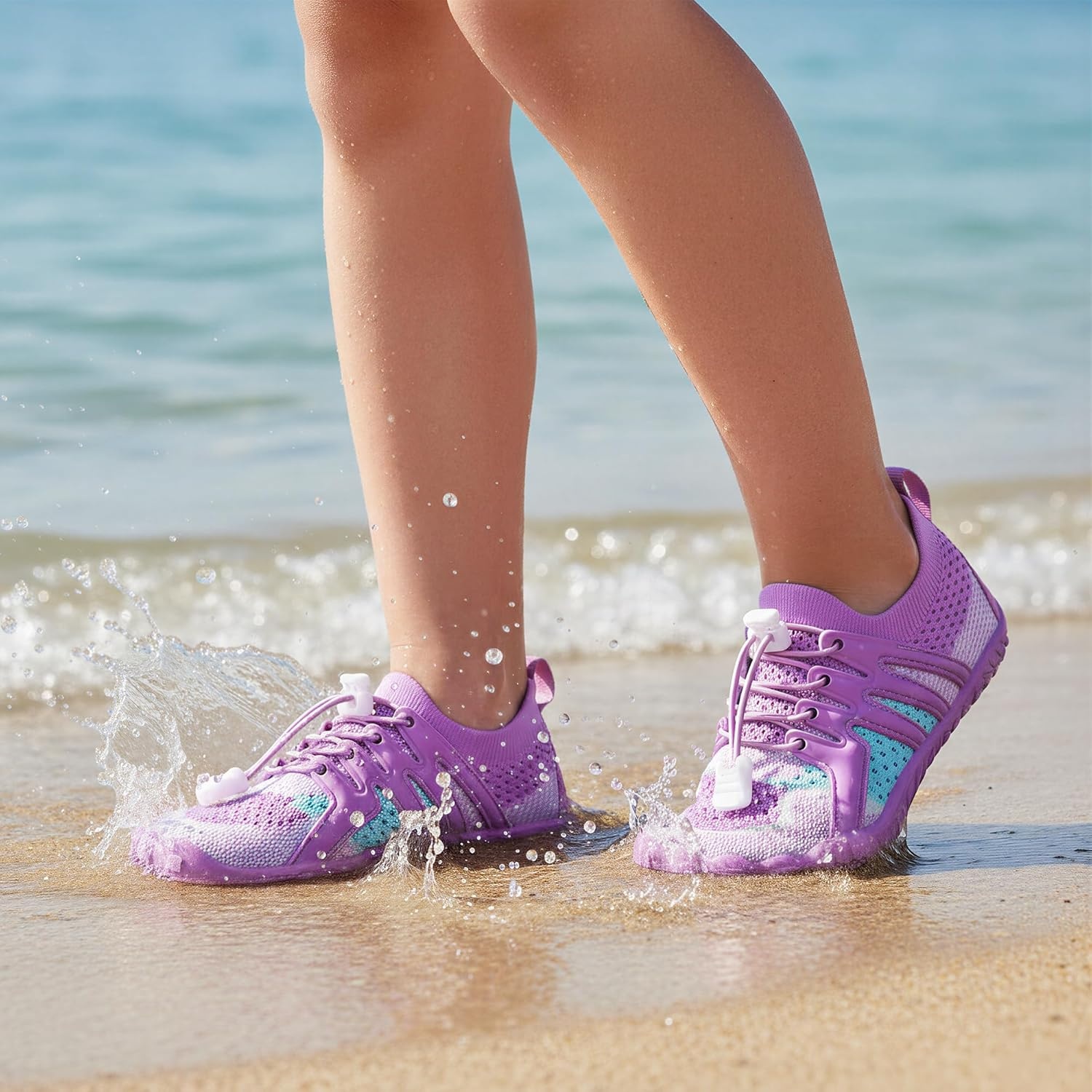 STELLE Water Shoes for Kids Girls Boys Barefoot Shoes with Adjustable Laces Quick Drying Beach Sports Non Slip Swimming Hiking(Grape Bubblegum)
