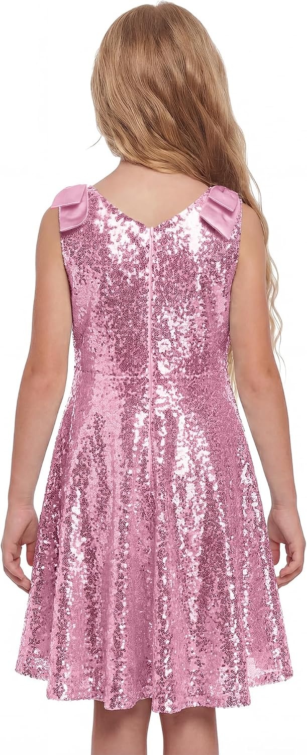 Stelle Girls Sequin Dress Sleeveless A-Line Sparkly Dresses 5-15 Y(Pink)