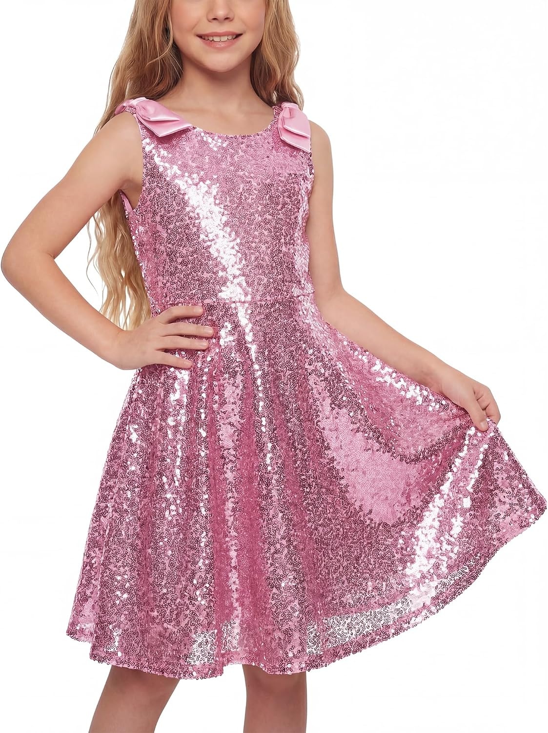 Stelle Girls Sequin Dress Sleeveless A-Line Sparkly Dresses 5-15 Y(Pink)