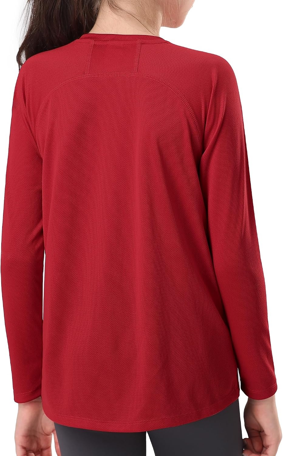 Stelle Youth Girls Athletic Performance Long Sleeve Shirts V Neck Moisture Wicking Base Layer Undershirt(Red)