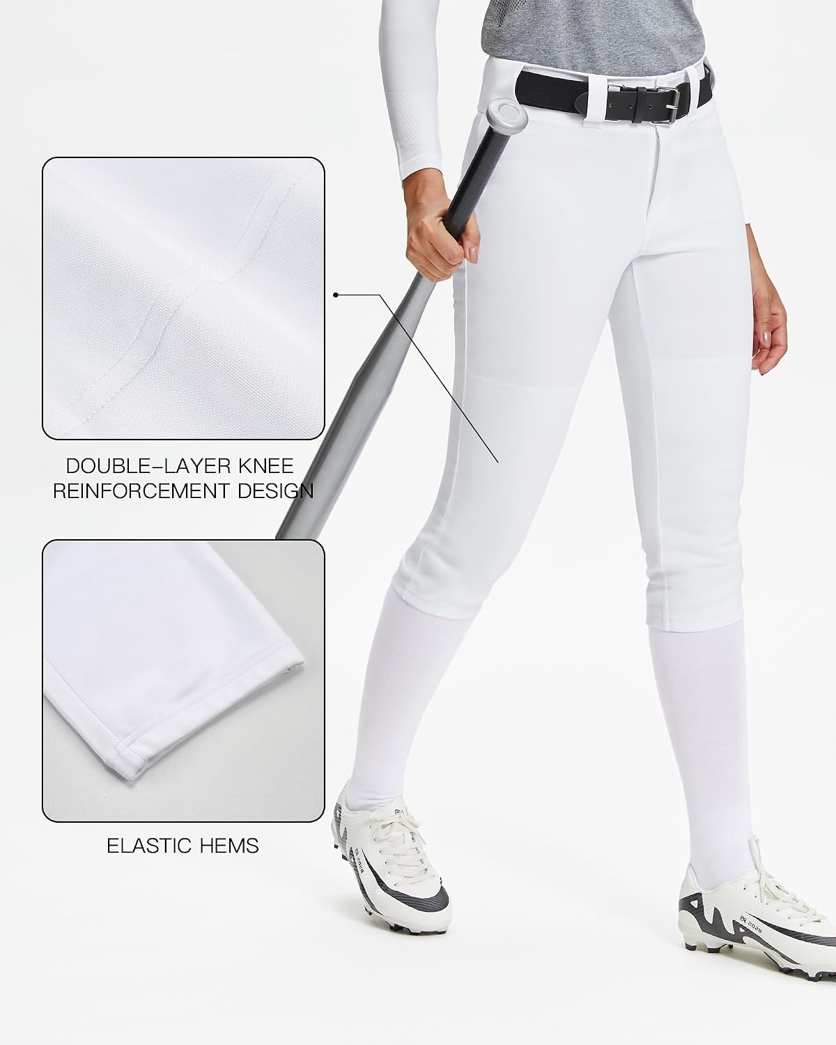 Stelle Womens Softball Pants Knee-High Knickers with Pocket Fastpitch Adult(White)