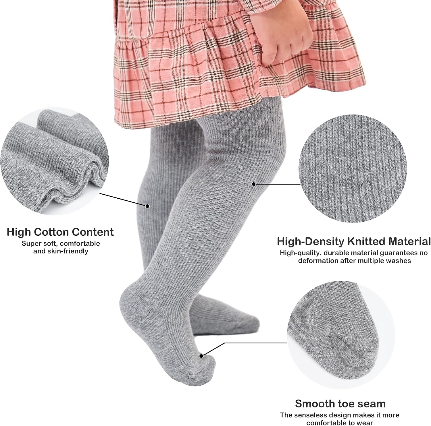 Stelle Toddler Girls Tights Baby Cable Knit Stockings Thick Cotton Legging(1-grey)