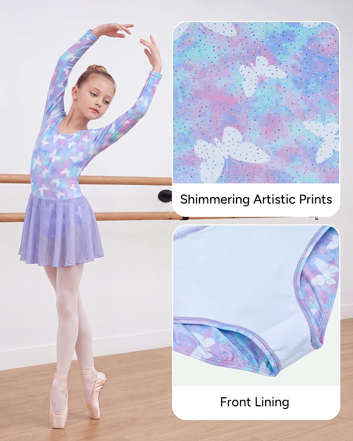 Stelle Long Sleeve Ballet Leotards for Girls Toddler Ballerina Dance Dress(Magic Flutter)