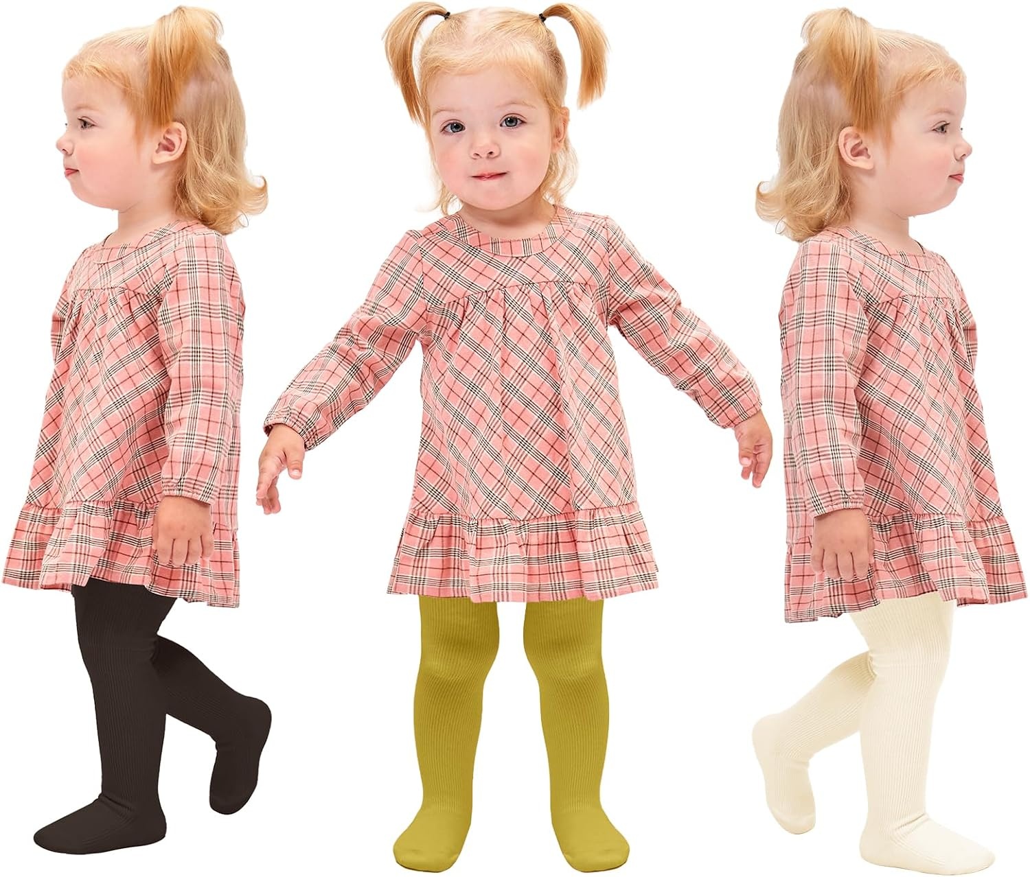 Stelle Toddler Girls Tights Baby Cable Knit Stockings Thick Cotton Legging(Mustard+ivory+coffee)
