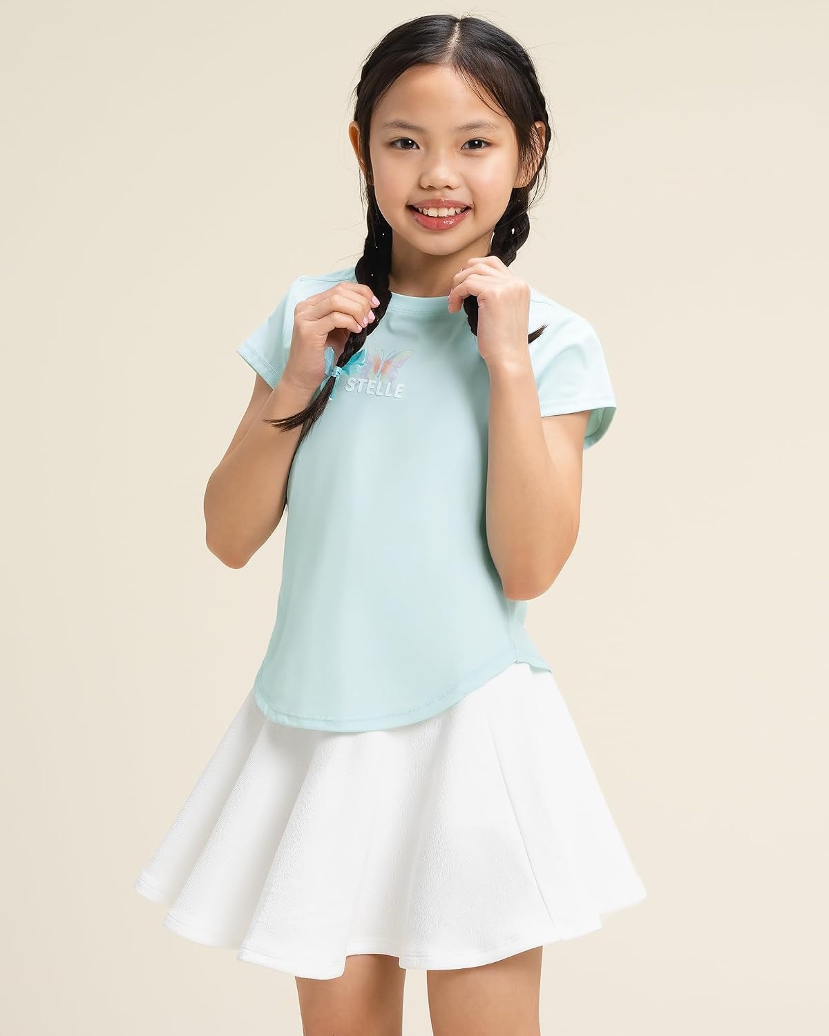 Stelle Girls Pleated Skater Uniform Skirts with Built in Shorts for School(White)
