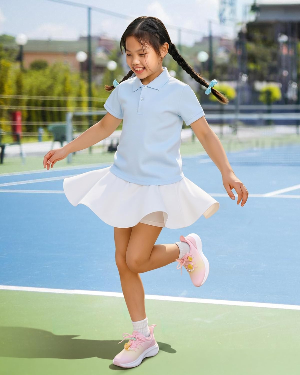 Stelle Girls Pleated Skater Uniform Skirts with Built in Shorts for School(White)