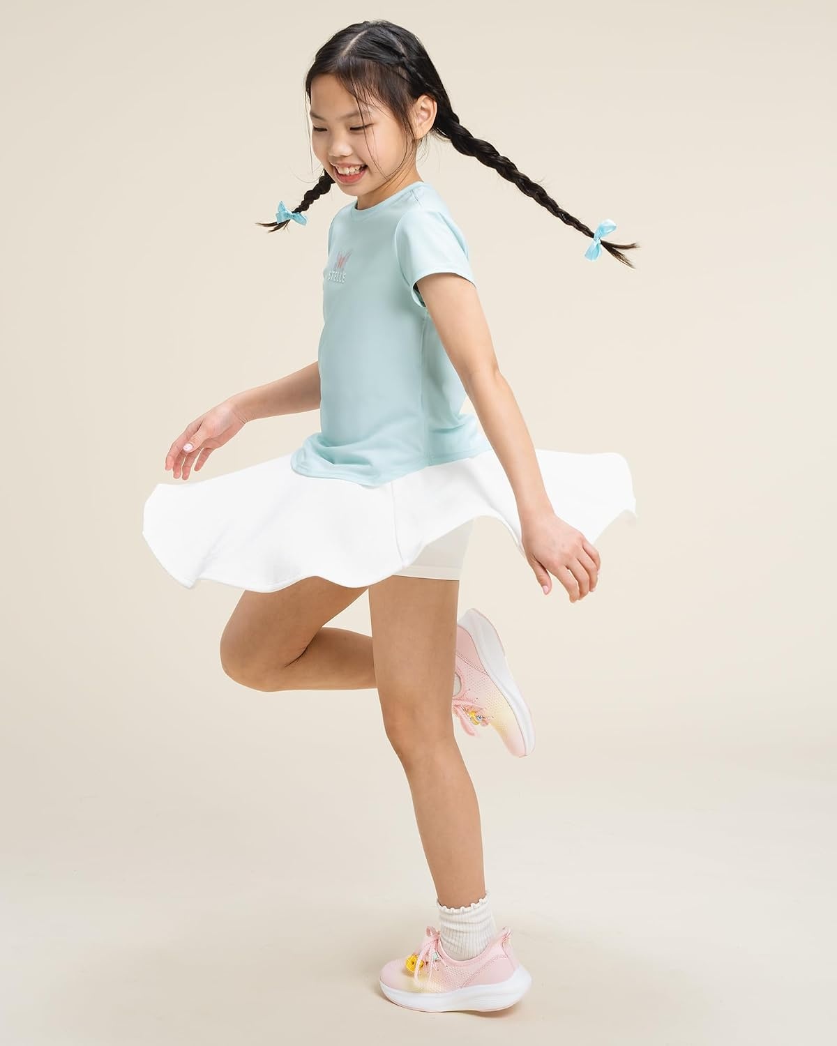 Stelle Girls Pleated Skater Uniform Skirts with Built in Shorts for School(White)