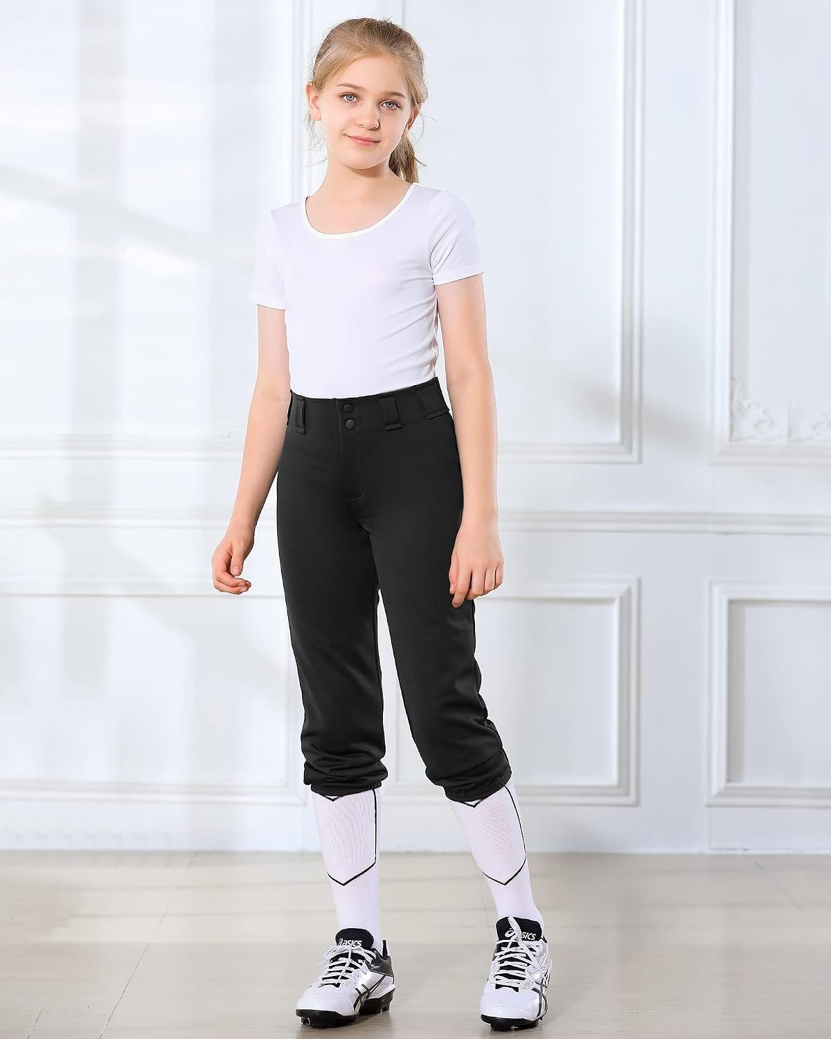 Stelle Softball Pants for Girls Youth with Pockets for Kids Fastpitch(Black)