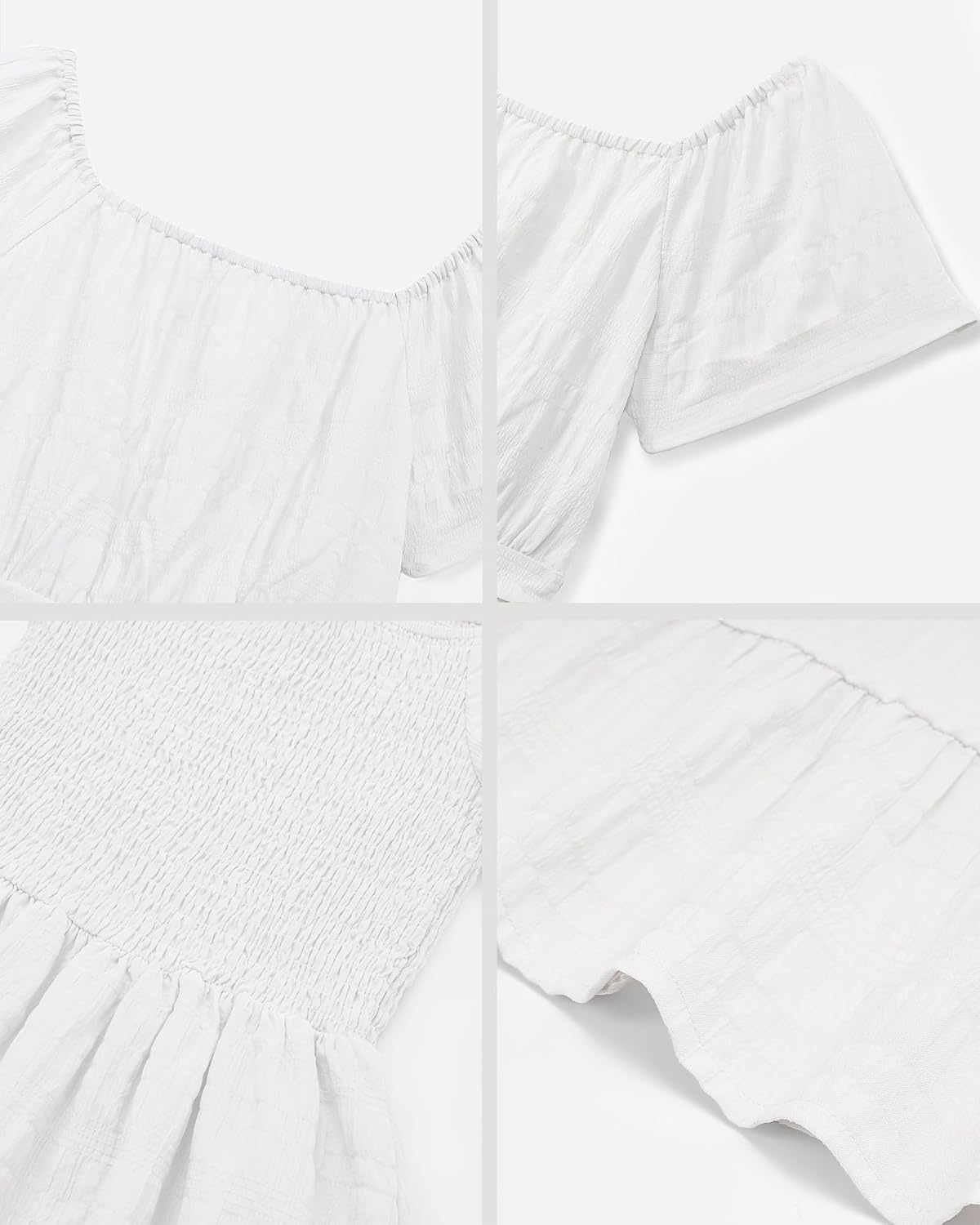 Stelle Girls Summer Casual Smocked Dress 5-15 Years | Short Sleeve,Square Neck,Backless,Cotton Lining,Double Layer,A Line,Twirl Dress,Back to School,Beach,Holiday,Skater Dress(White)