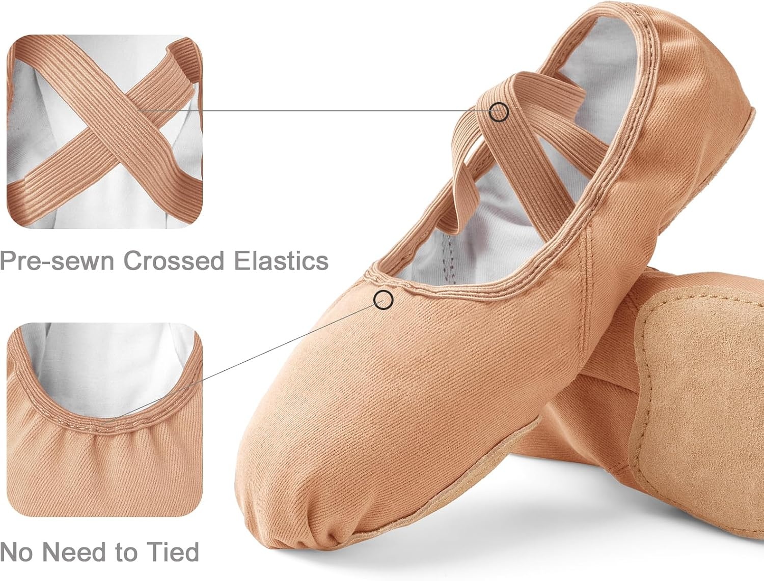Stelle Ballet Shoes for Women Highly Stretch Canvas Split Sole Dance Yoga(Sand)
