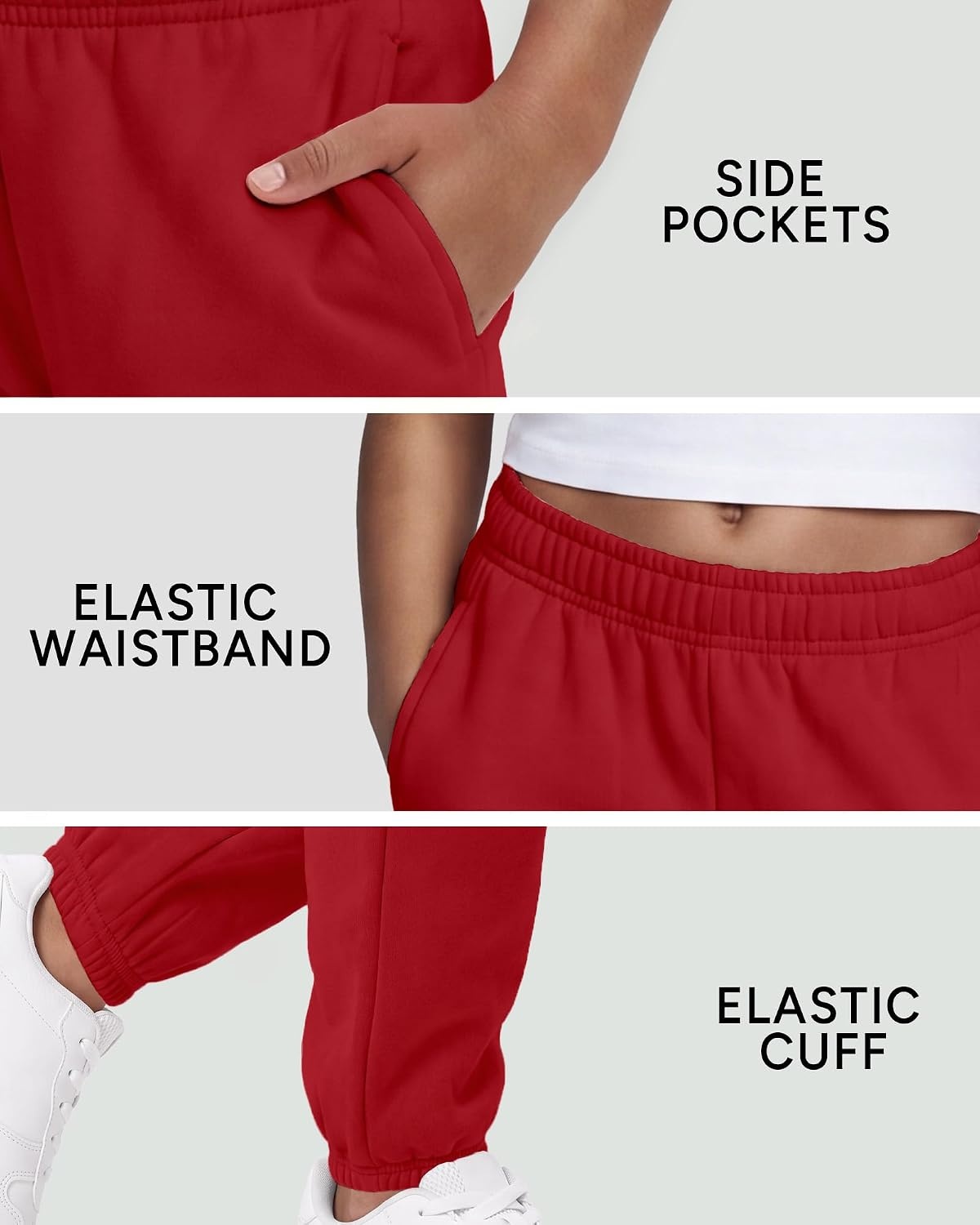 Stelle Girls Sweatpants Classic Fleece Joggers Athletic Pants(Red)