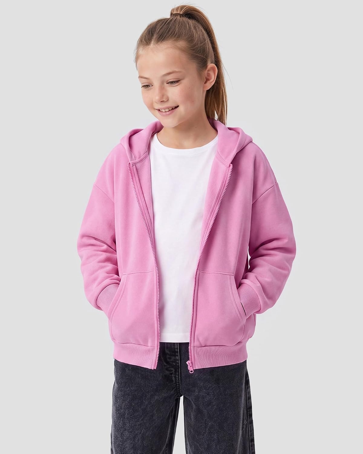 Stelle Girls Zip Up Hoodie Kids Casual Fleece Sweatshirt with Pocket(Pink)