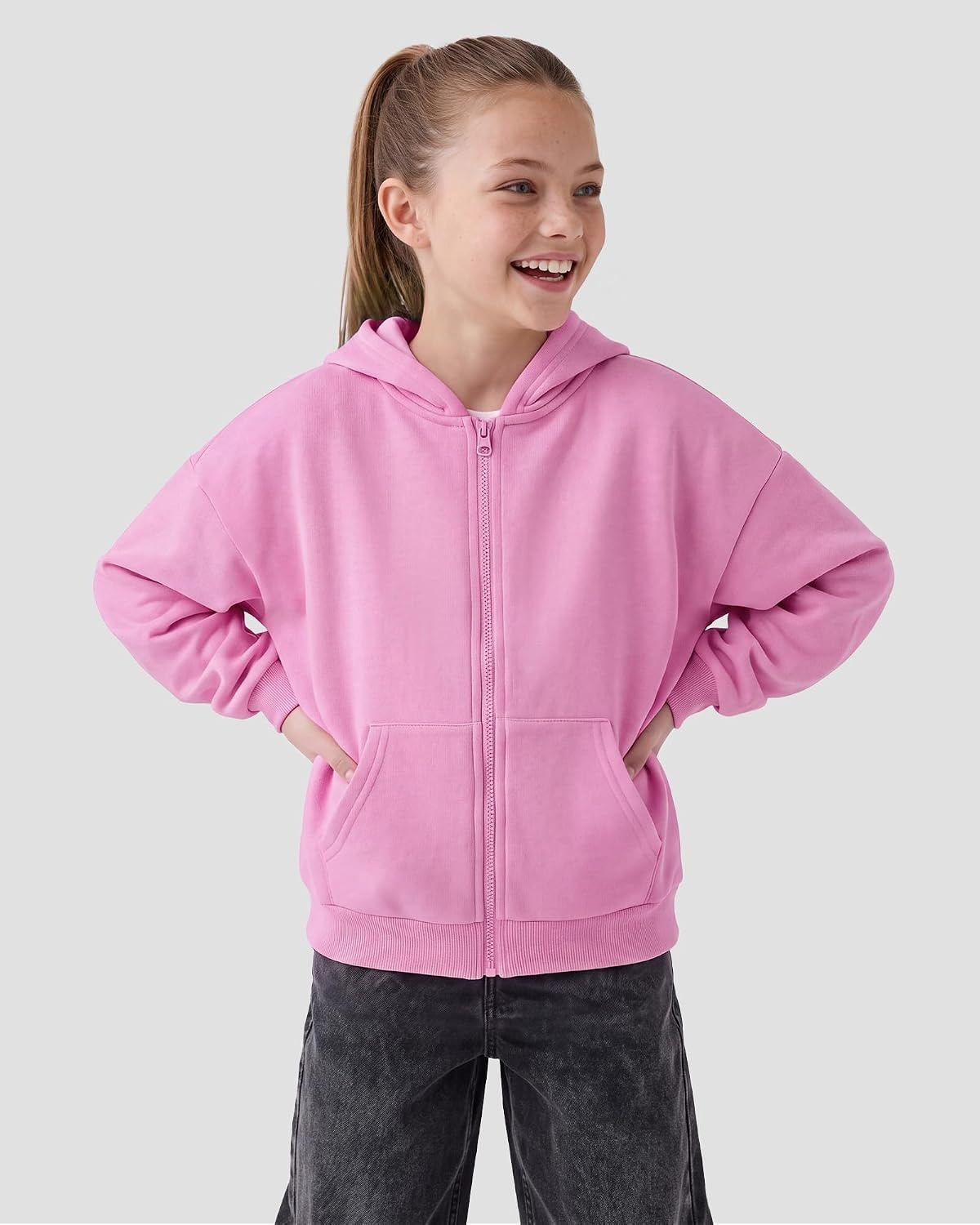 Stelle Girls Zip Up Hoodie Kids Casual Fleece Sweatshirt with Pocket(Pink)