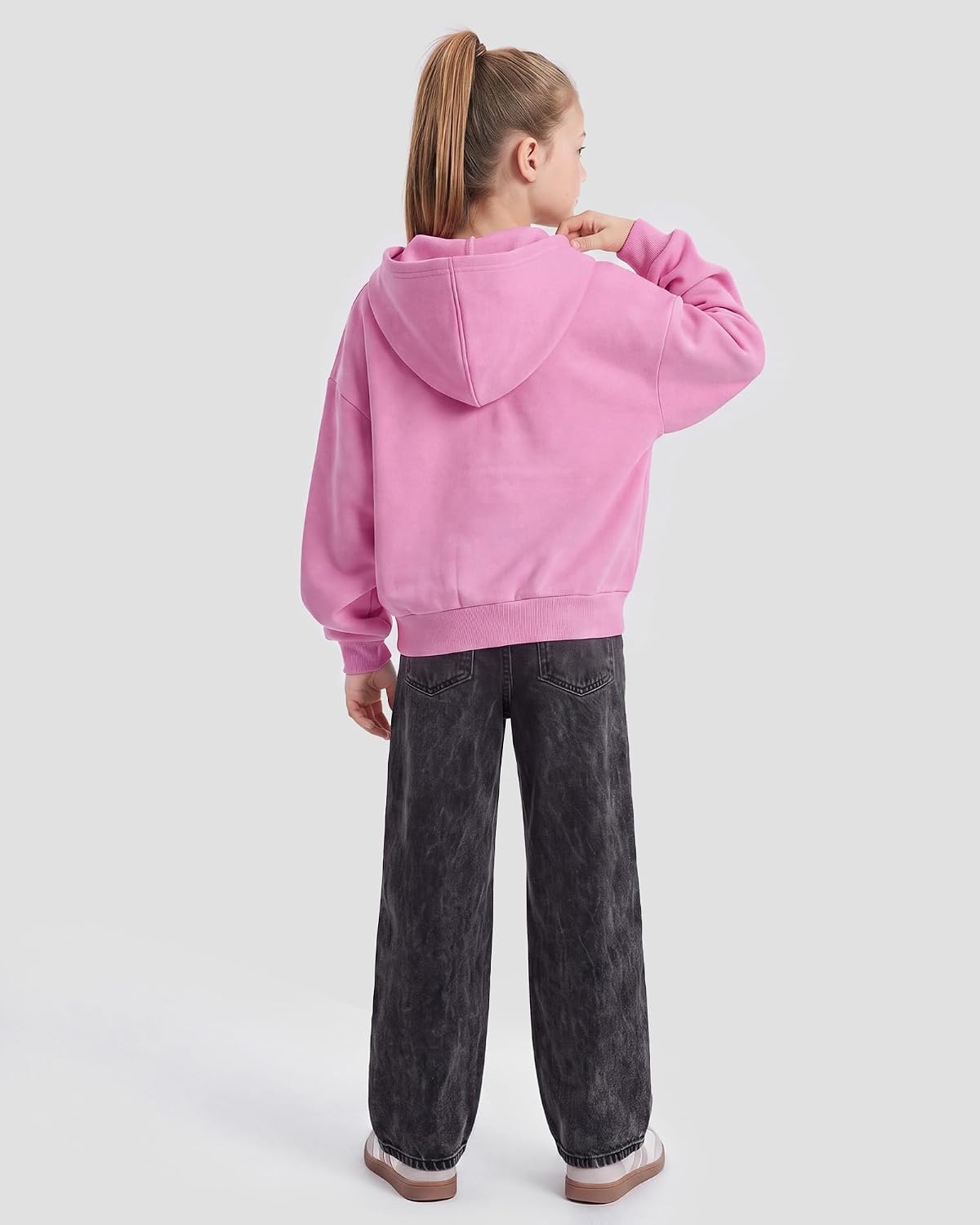 Stelle Girls Zip Up Hoodie Kids Casual Fleece Sweatshirt with Pocket(Pink)