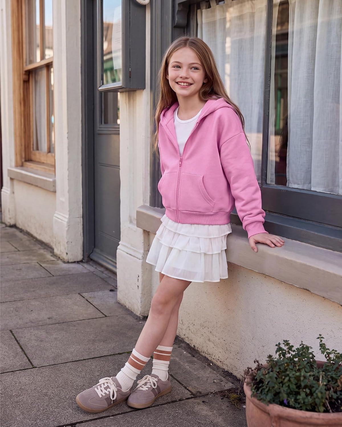 Stelle Girls Zip Up Hoodie Kids Casual Fleece Sweatshirt with Pocket(Pink)